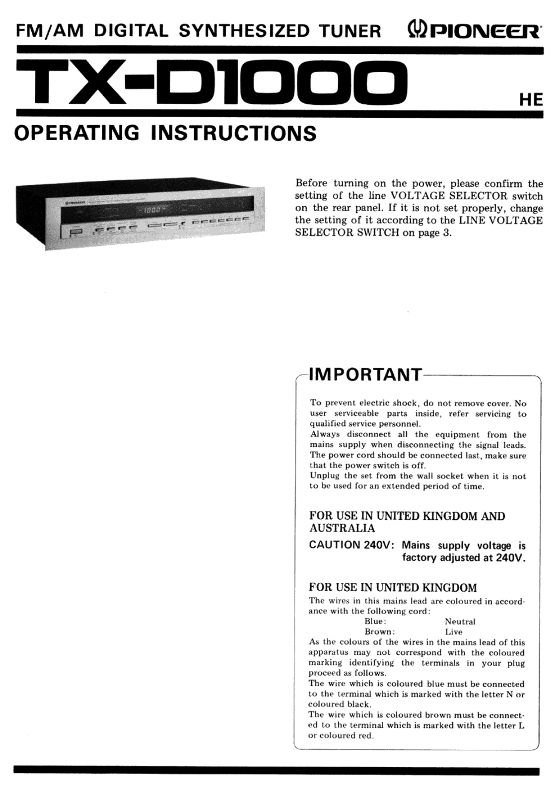 Pioneer TX-D1000 User Manual