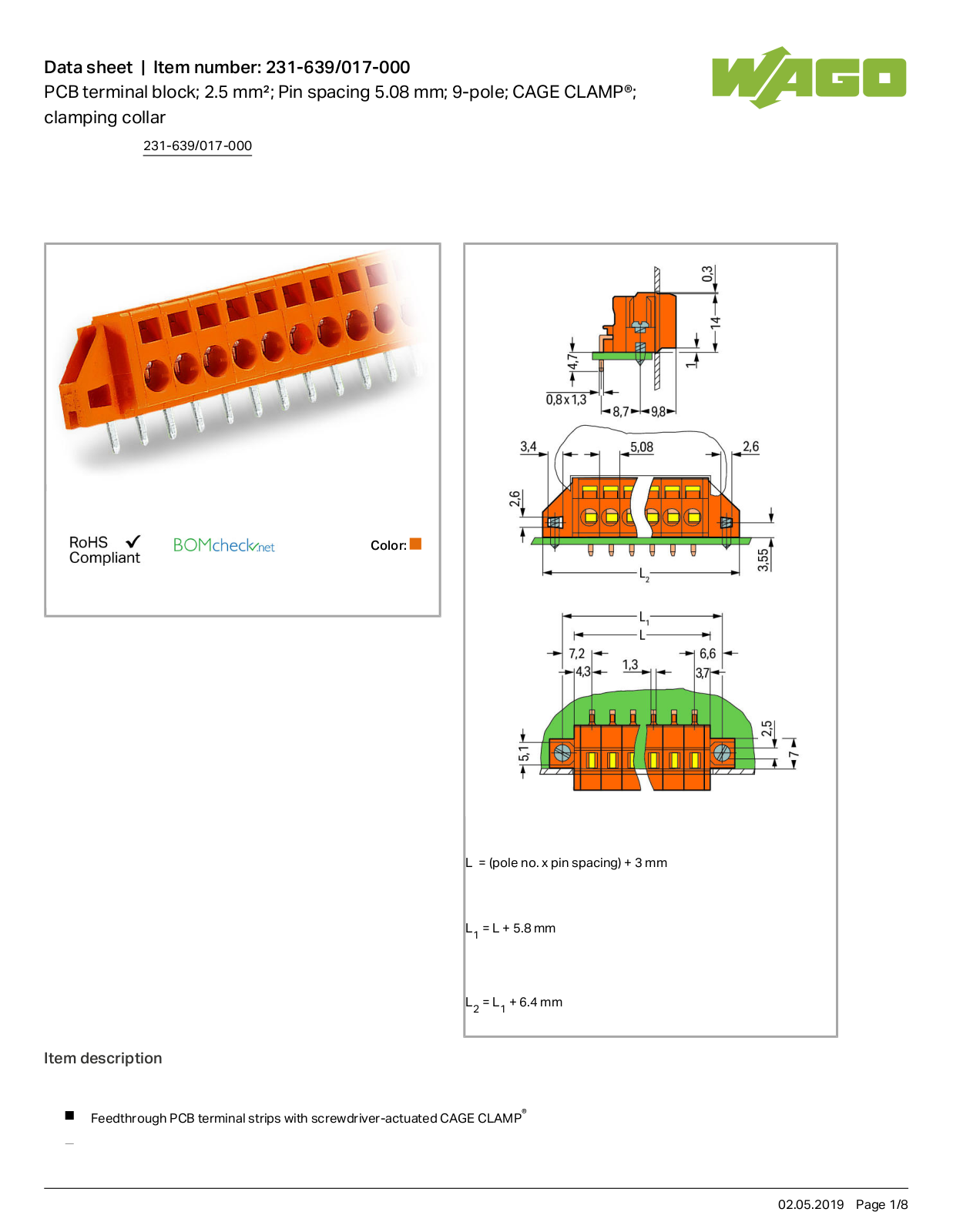 Wago 231-639/017-000 Data Sheet