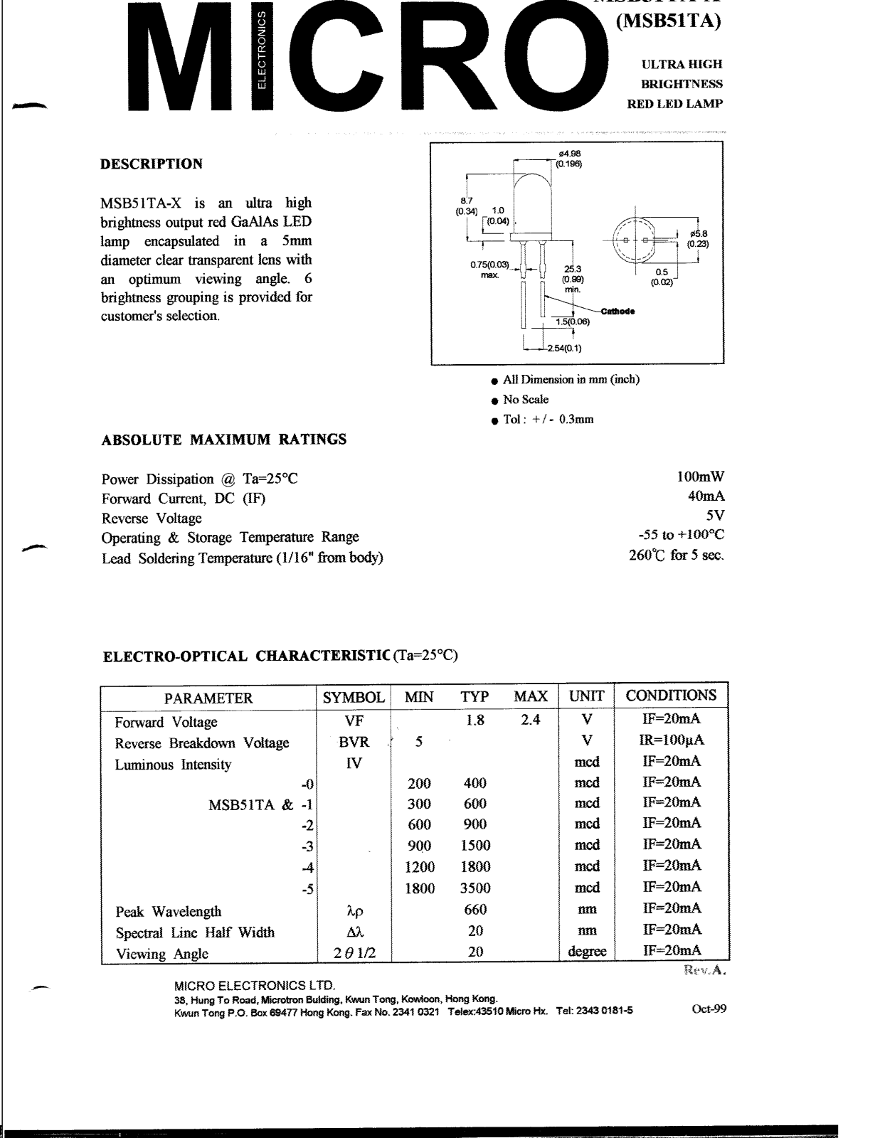 MICRO MSB51TA-1, MSB51TA-2, MSB51TA-3, MSB51TA-5, MSB51TA-4 Datasheet