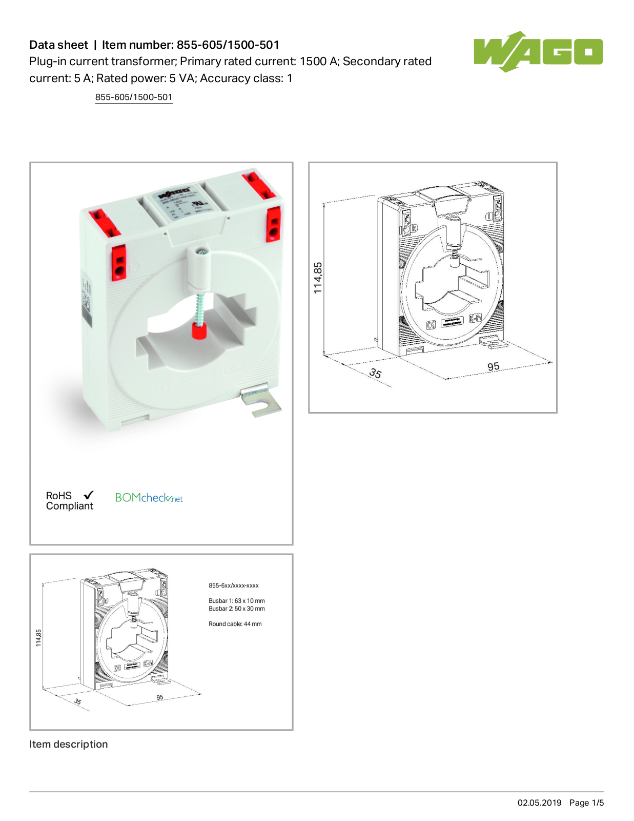 Wago 855-605/1500-501 Data Sheet