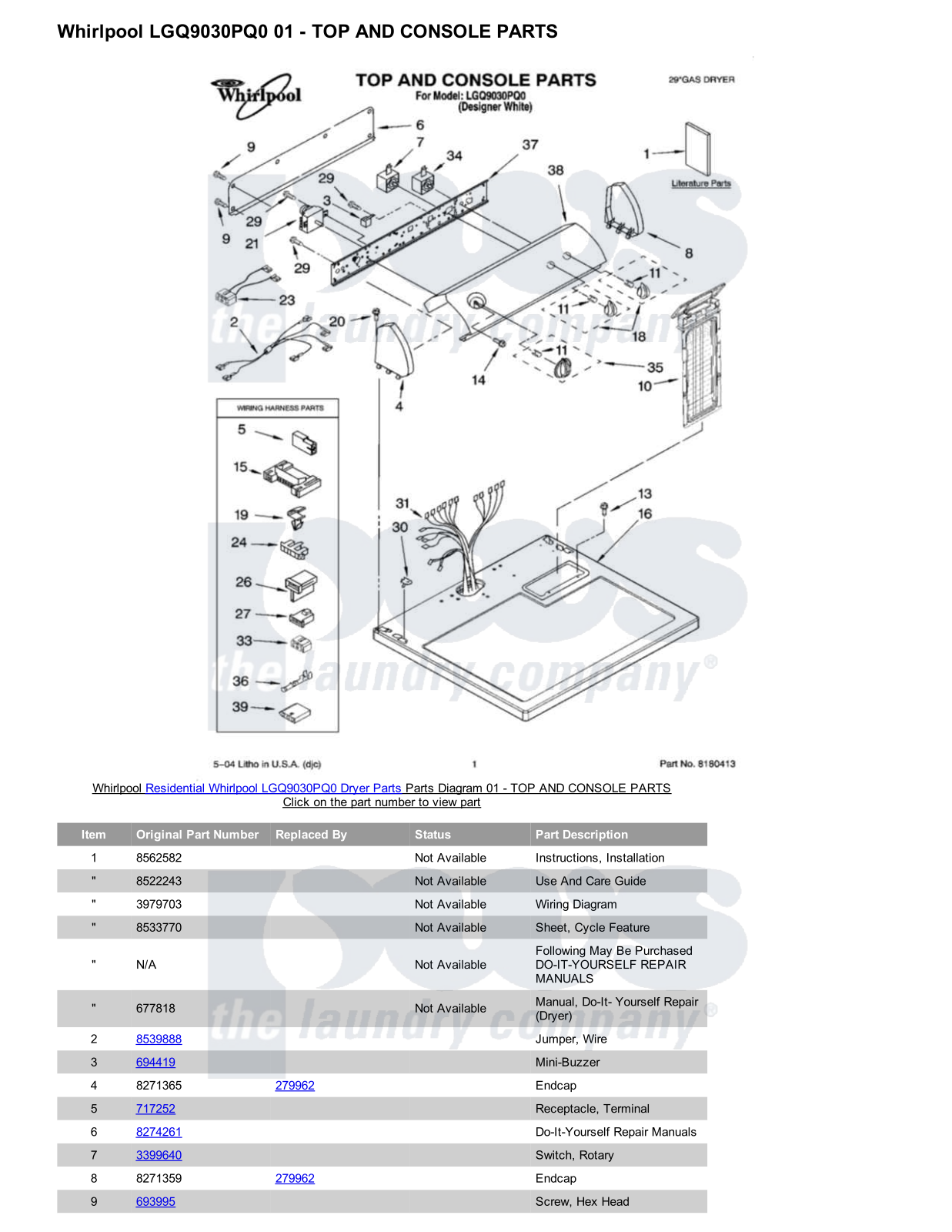 Whirlpool LGQ9030PQ0 Parts Diagram