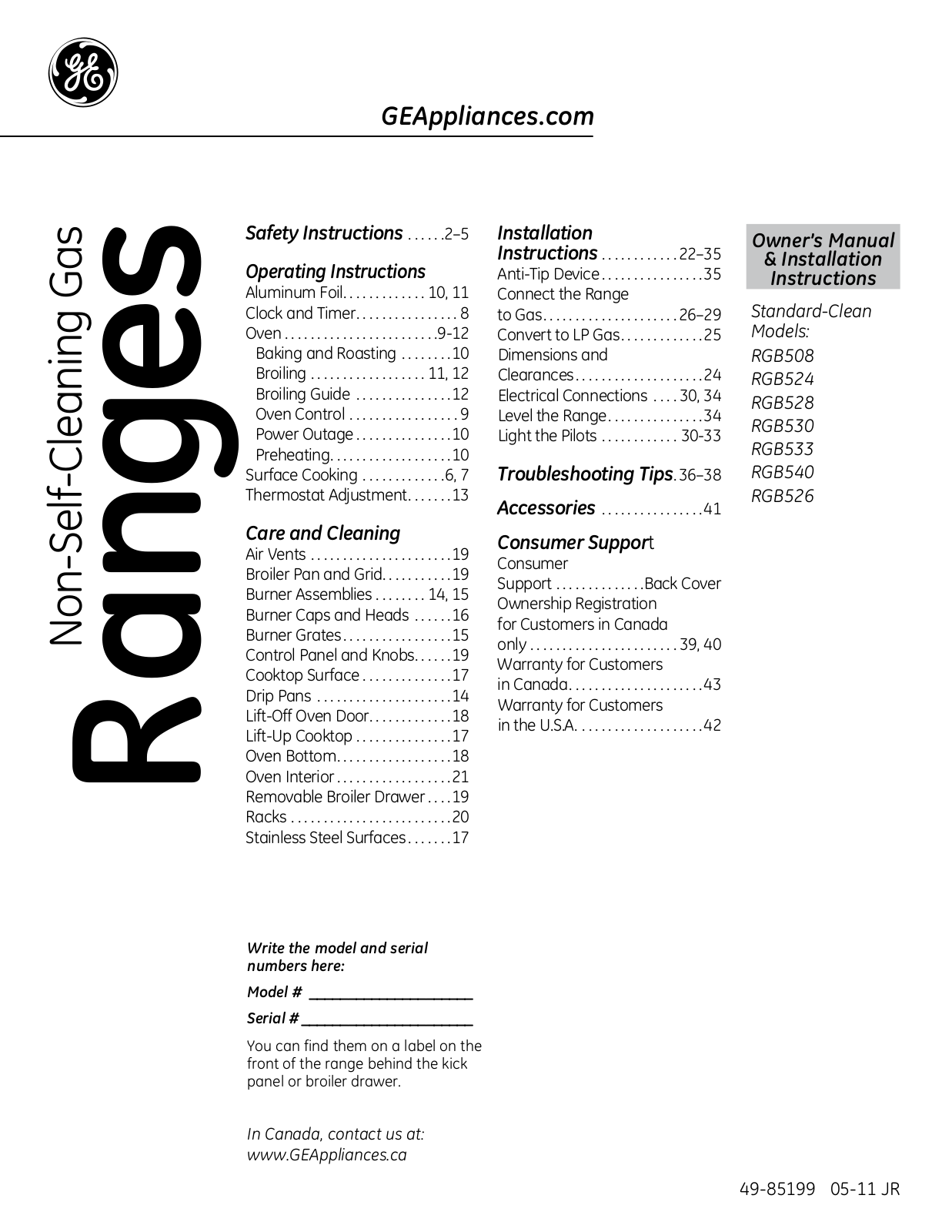 Hotpoint RGB524PET2WH, RGB524PET1WH, RGB524PET3WH Owner’s Manual