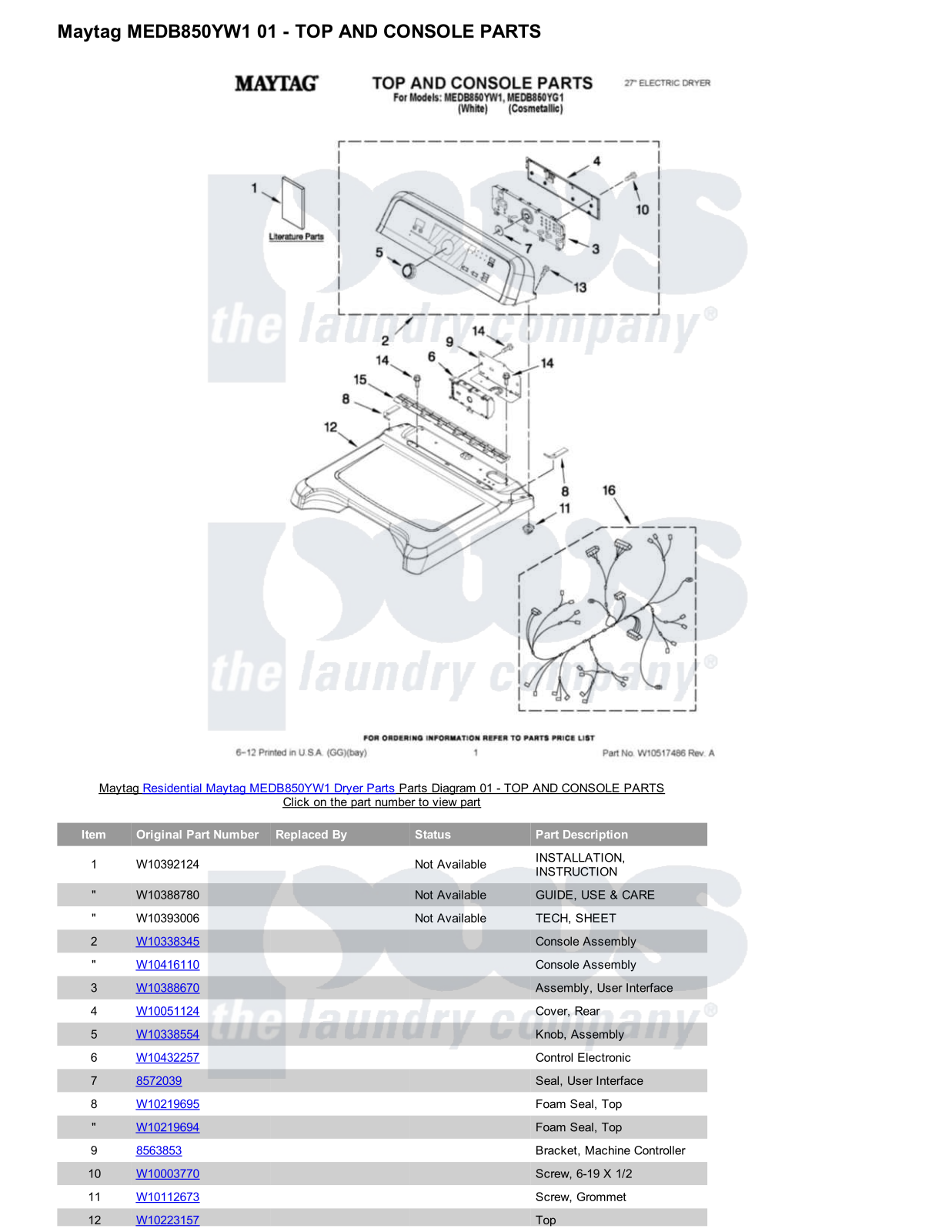 Maytag MEDB850YW1 Parts Diagram