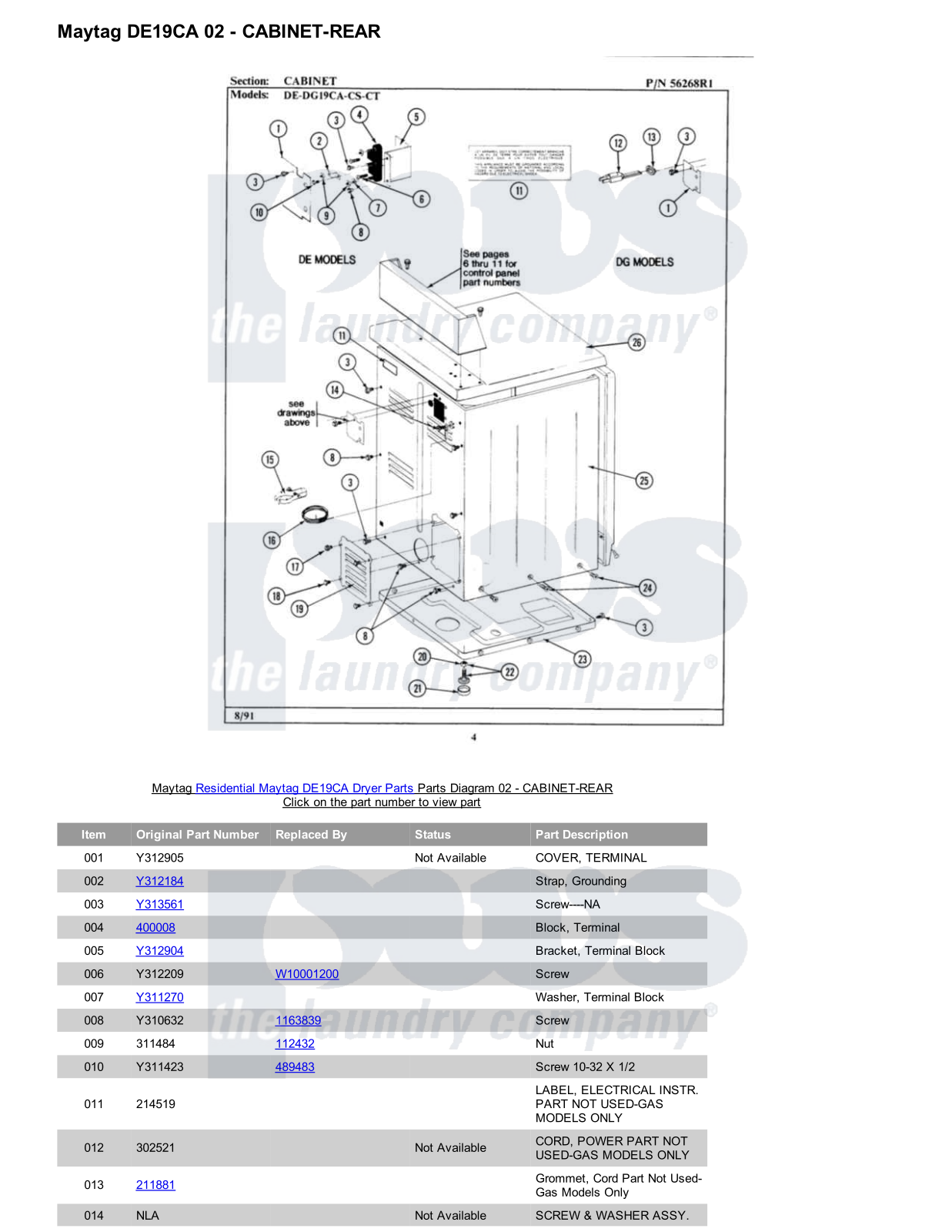 Maytag DE19CA Parts Diagram