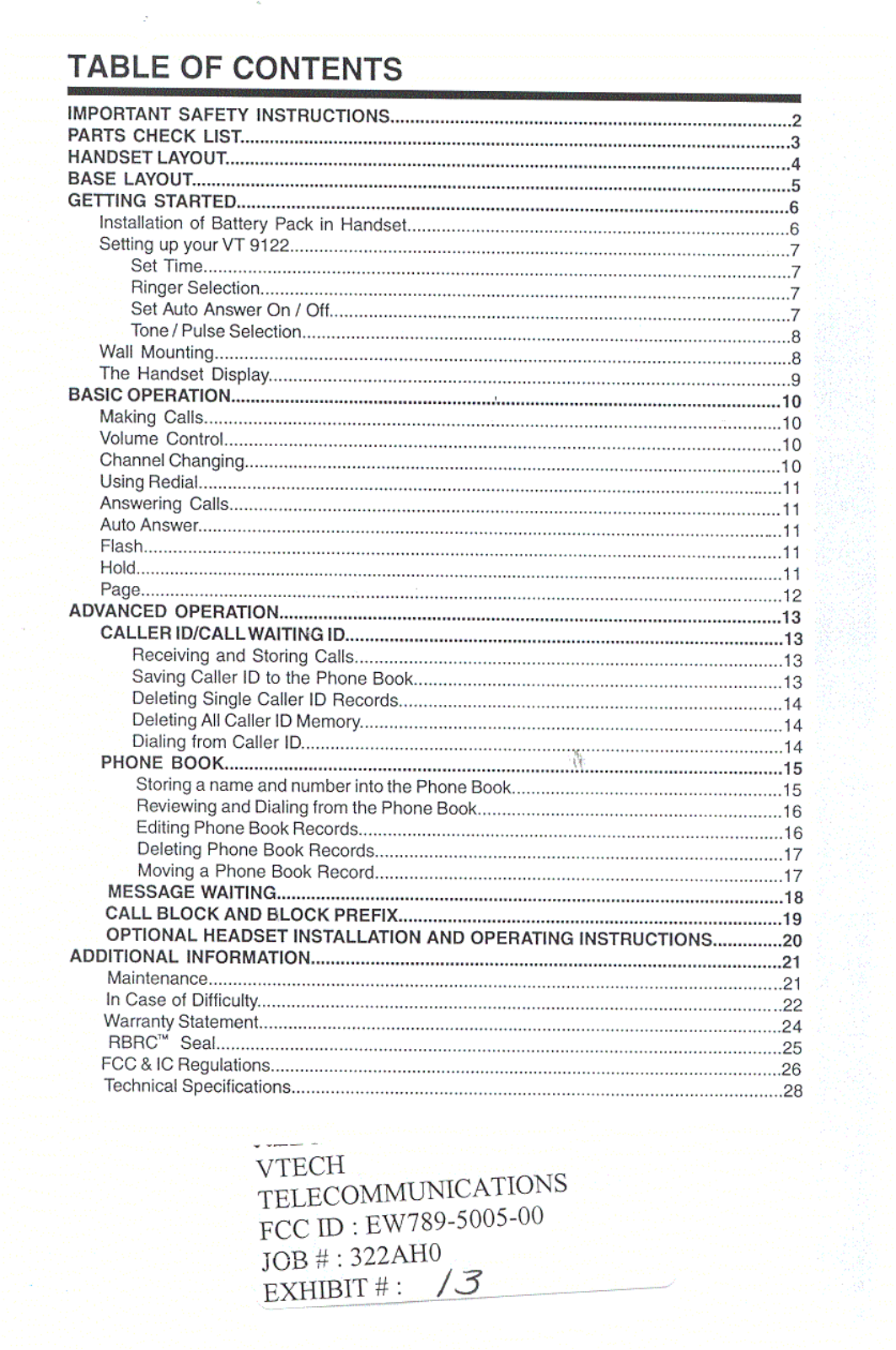 VTech Telecommunications 89 5005 00 Users manual