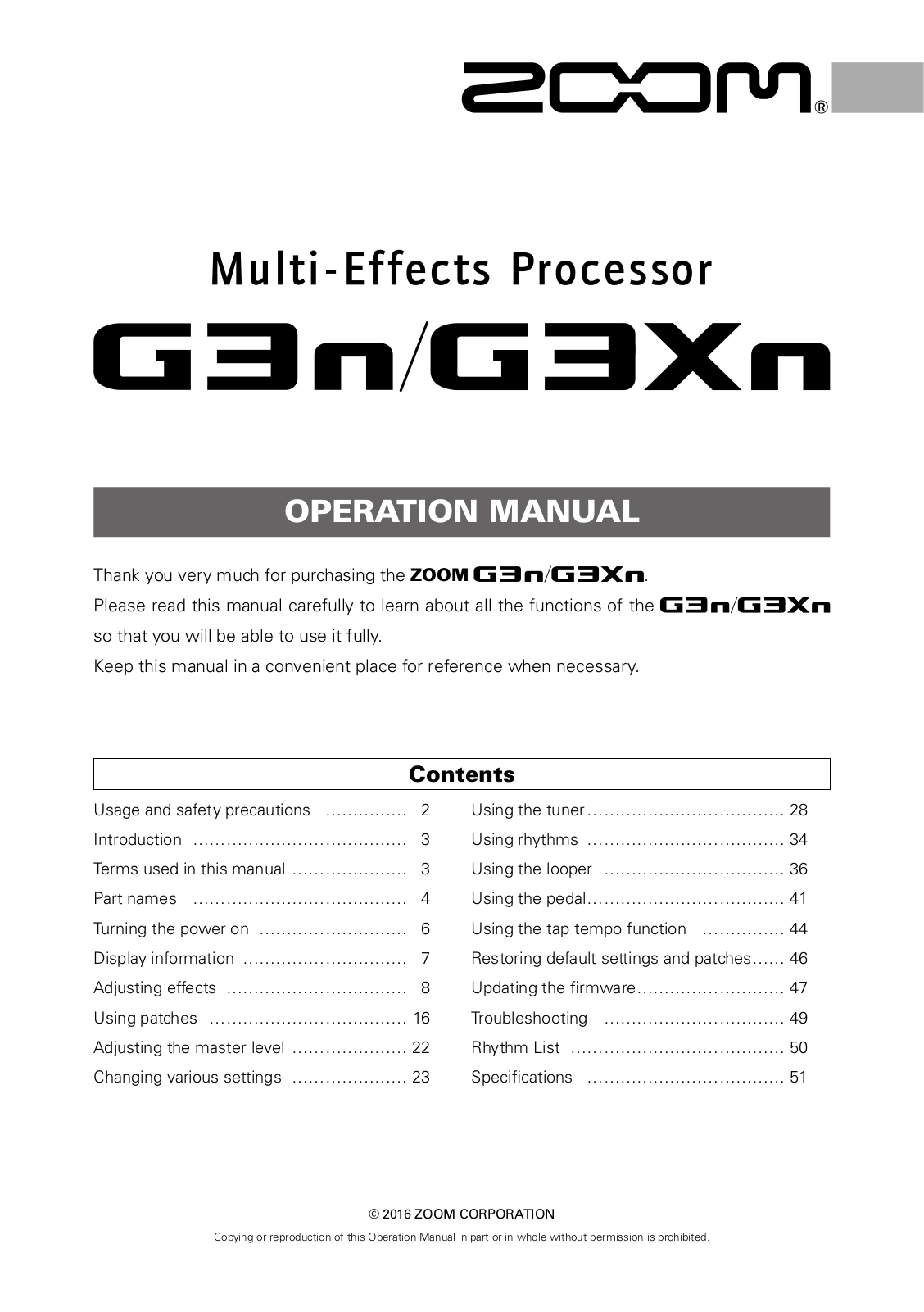 Zoom G3n, G3x Operation Guide