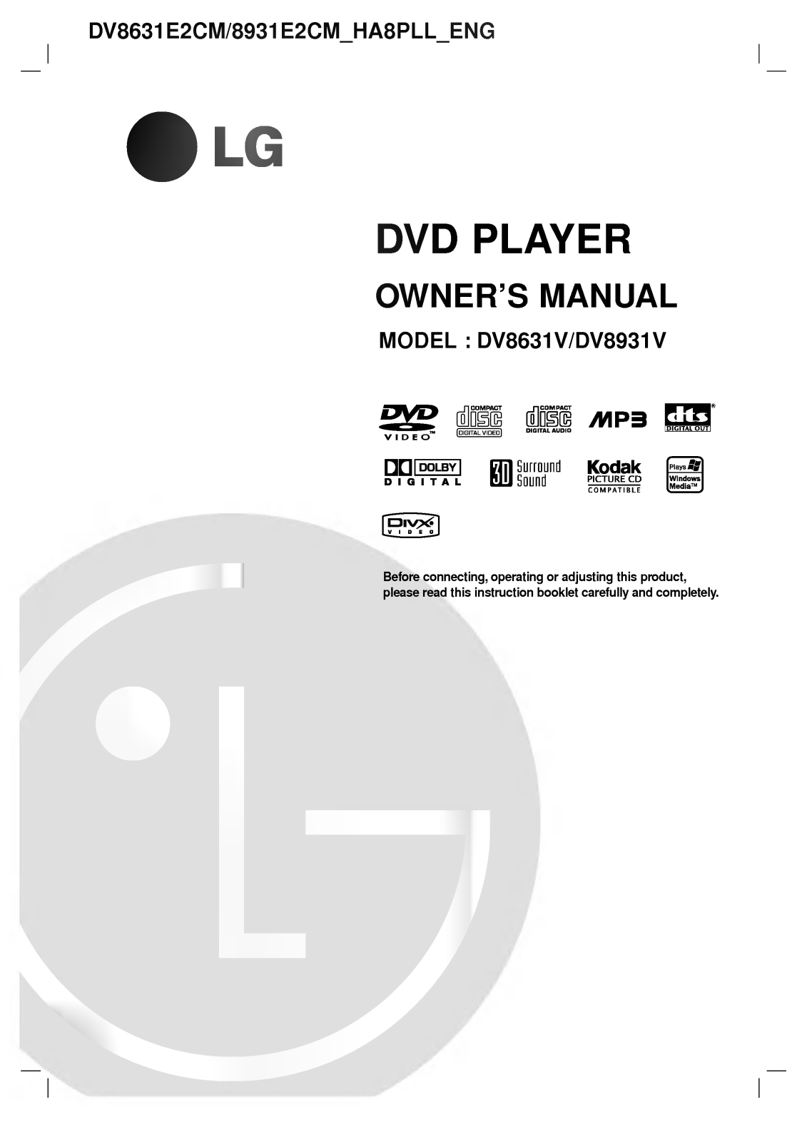 LG DV8631E2CM User manual