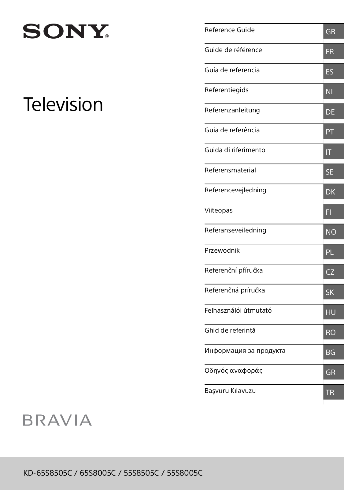 Sony KD-65S8505C, KD-65S8005C, KD-55S8505C, KD-55S8005C Instruction manual