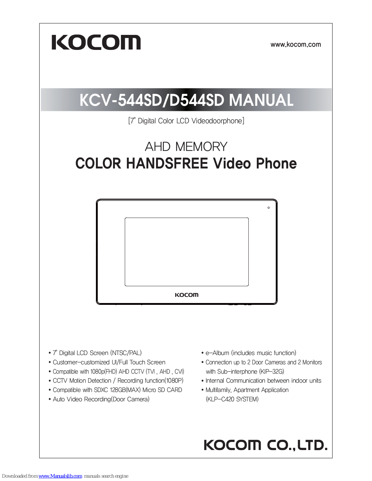 KOCOM KCV-544SD, KCV-D544SD User Manual - ManualMachine.com