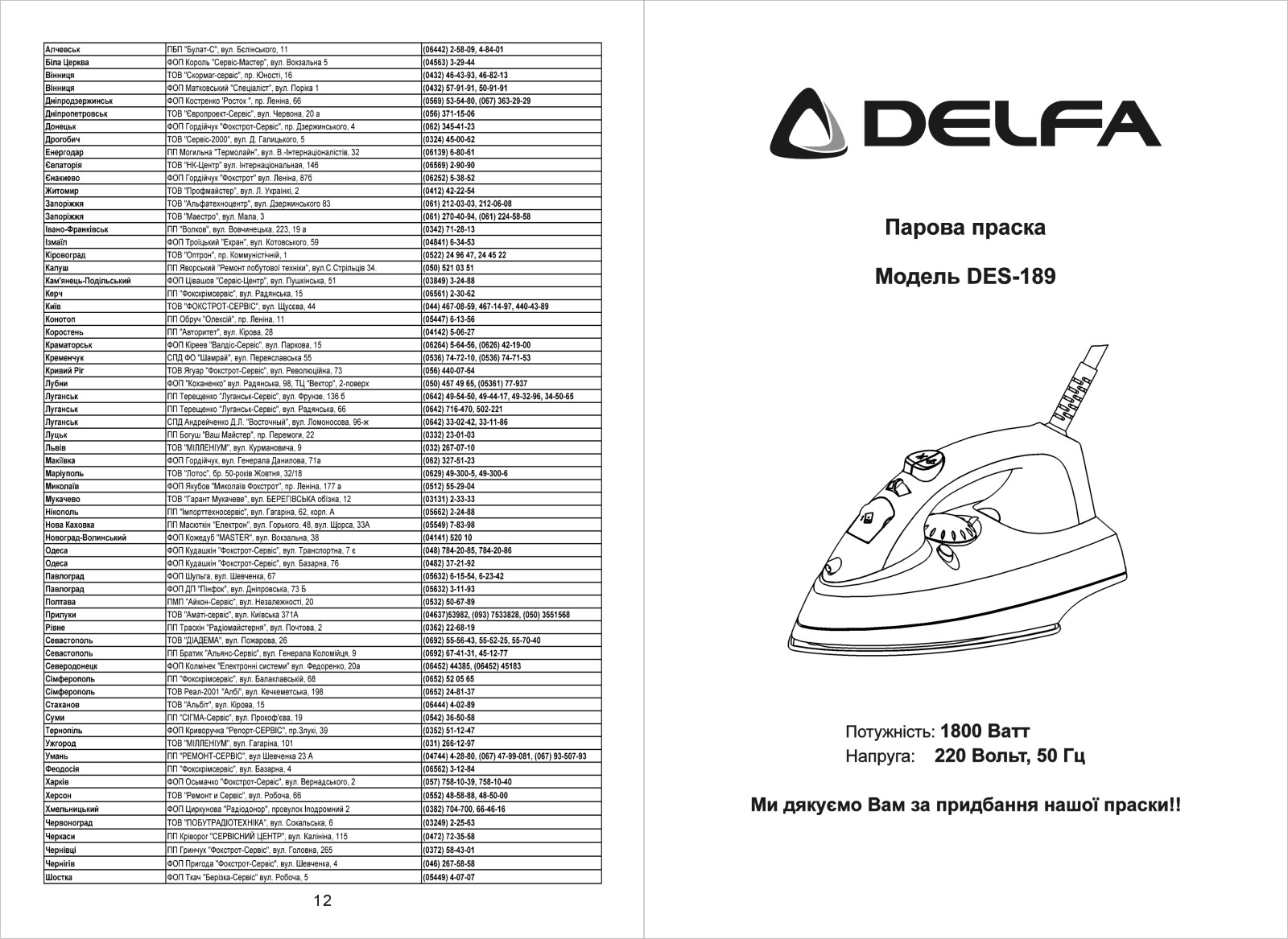 Delfa DES-189 User Manual