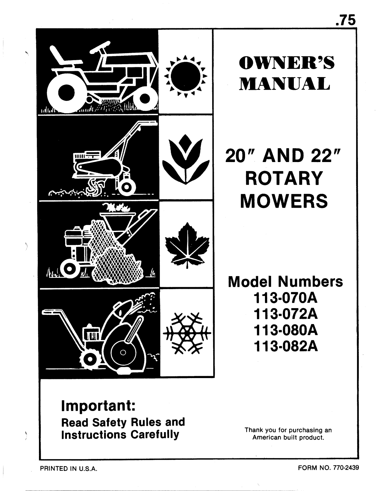 MTD 113-082A, 113-070A, 113-072A User Manual