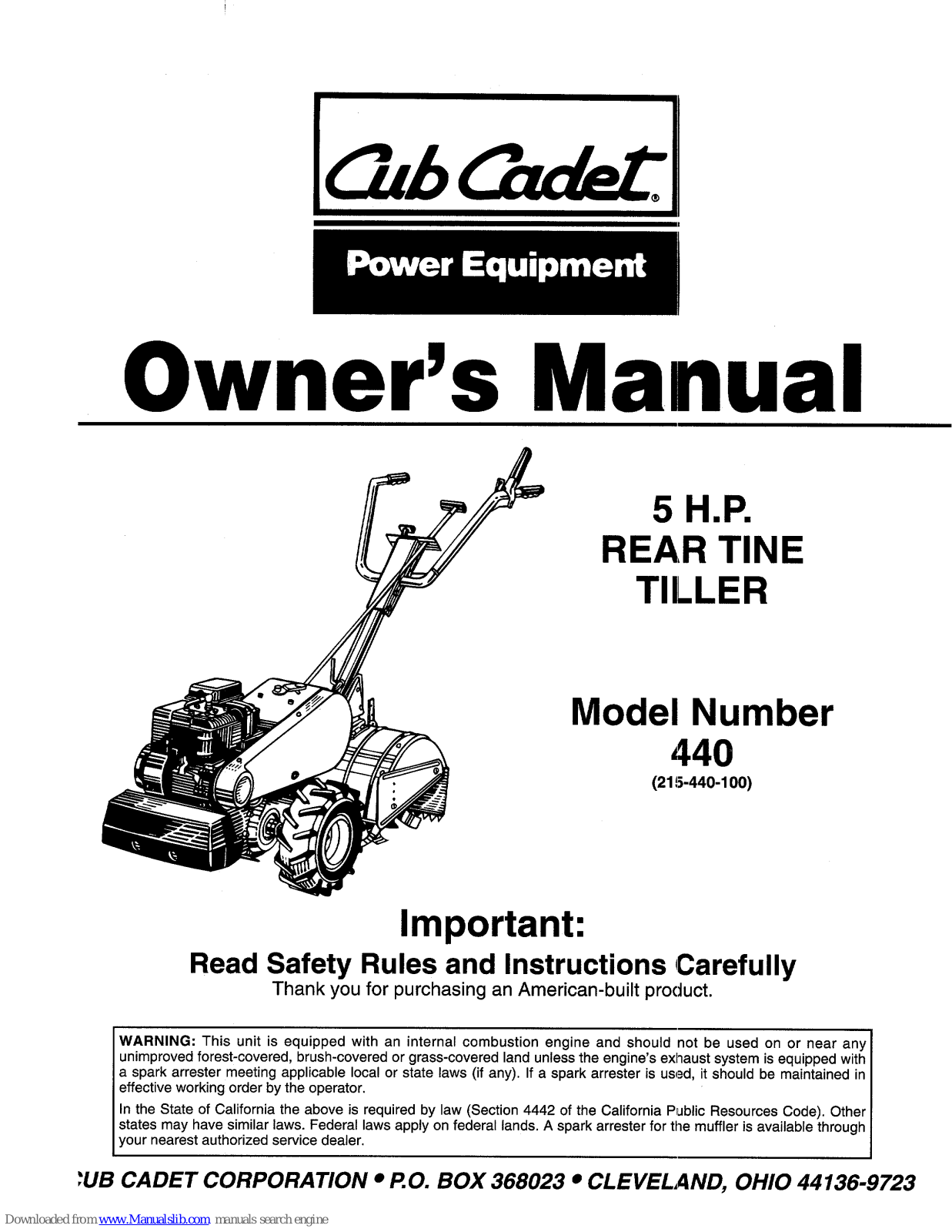 Cub Cadet 215-440-100 Owner's Manual