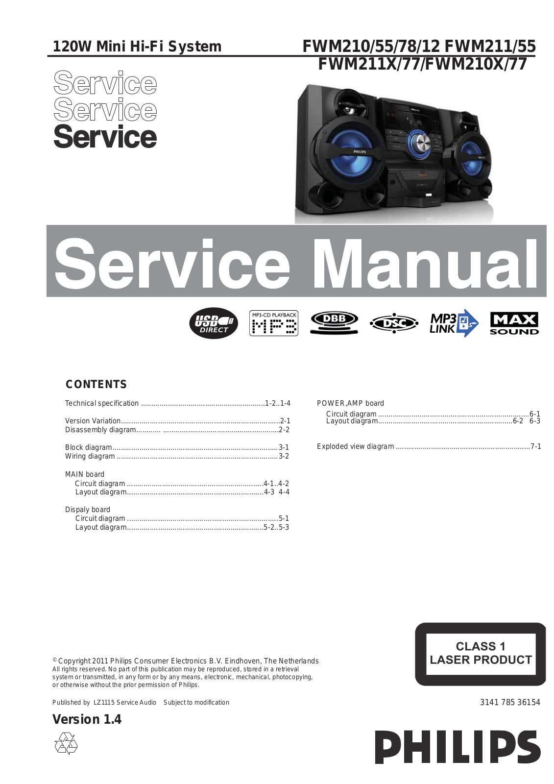 Philips FWM-211-X, FWM-211, FWM-210-X Service Manual
