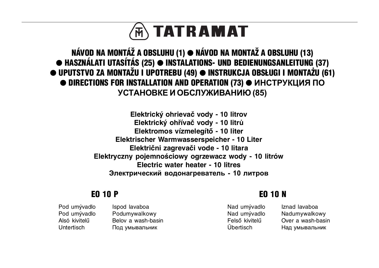 Tatramat EO 10P, EO 10N User Manual