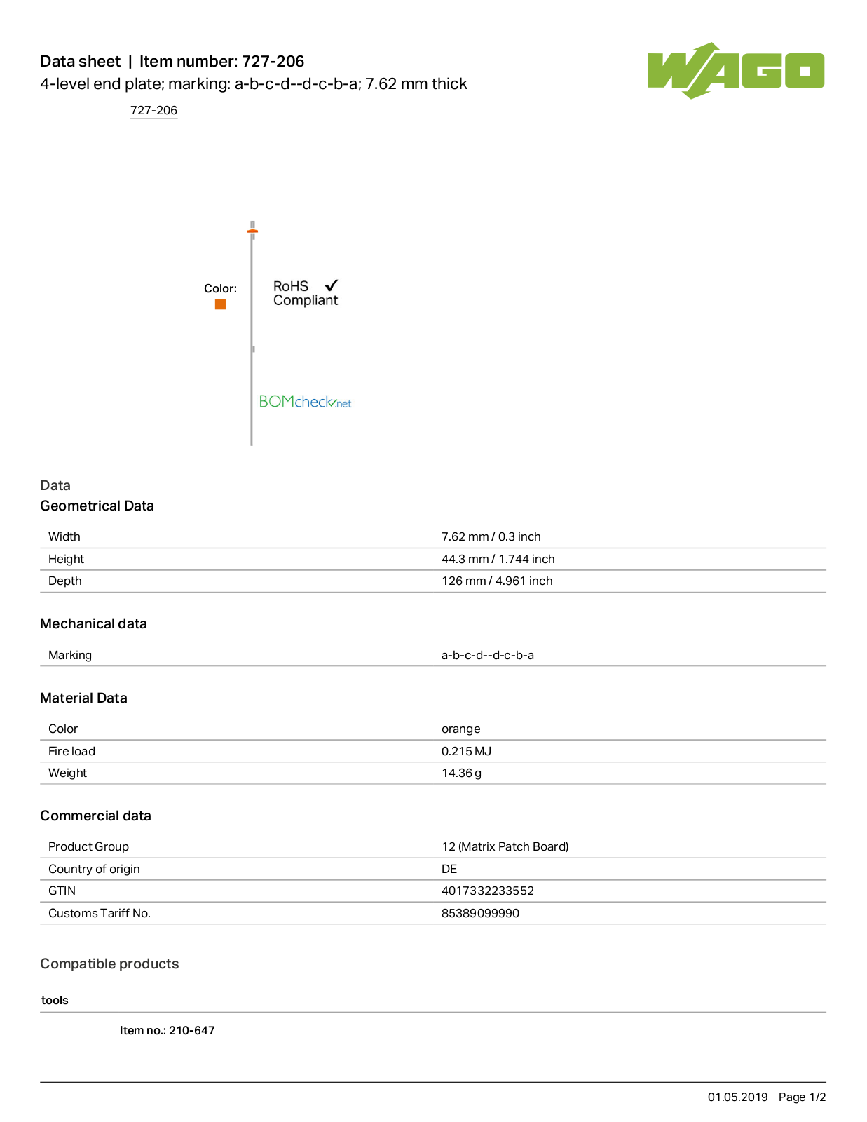 Wago 727-206 Data Sheet