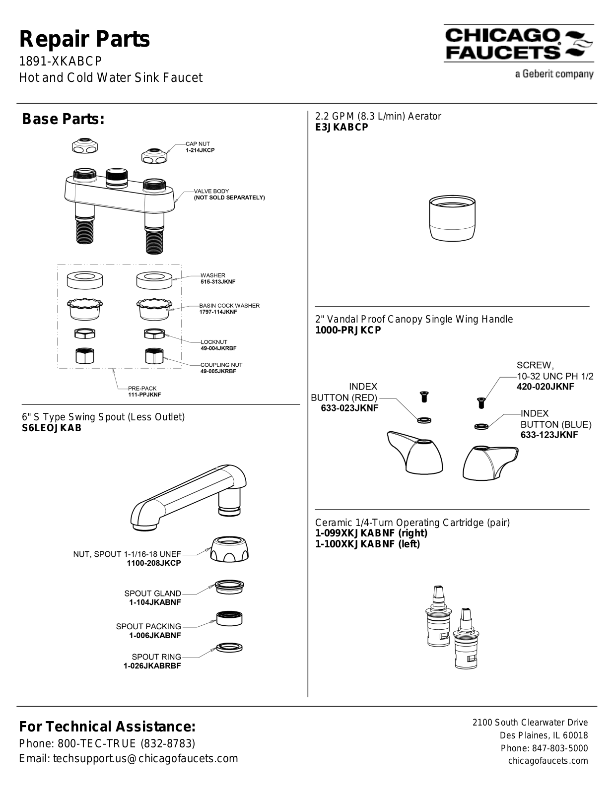 Chicago Faucet 1891-XKAB User Manual