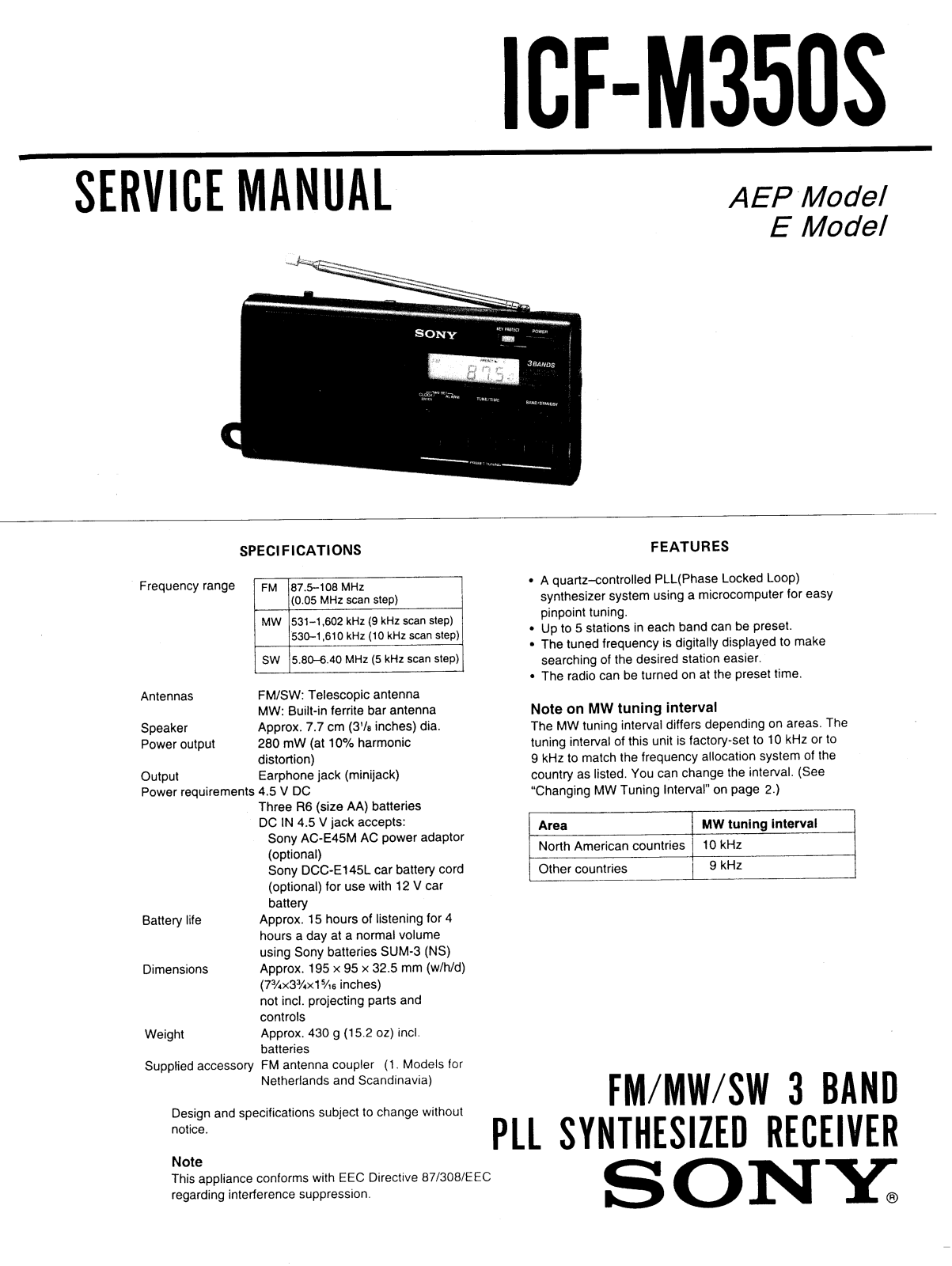 Sony ICFM-350-S Service manual