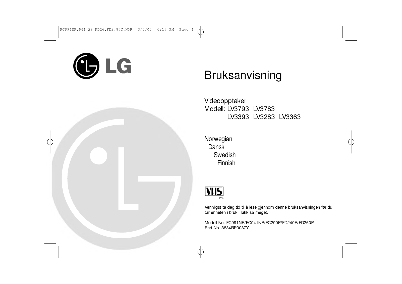 Lg LV3393 user Manual