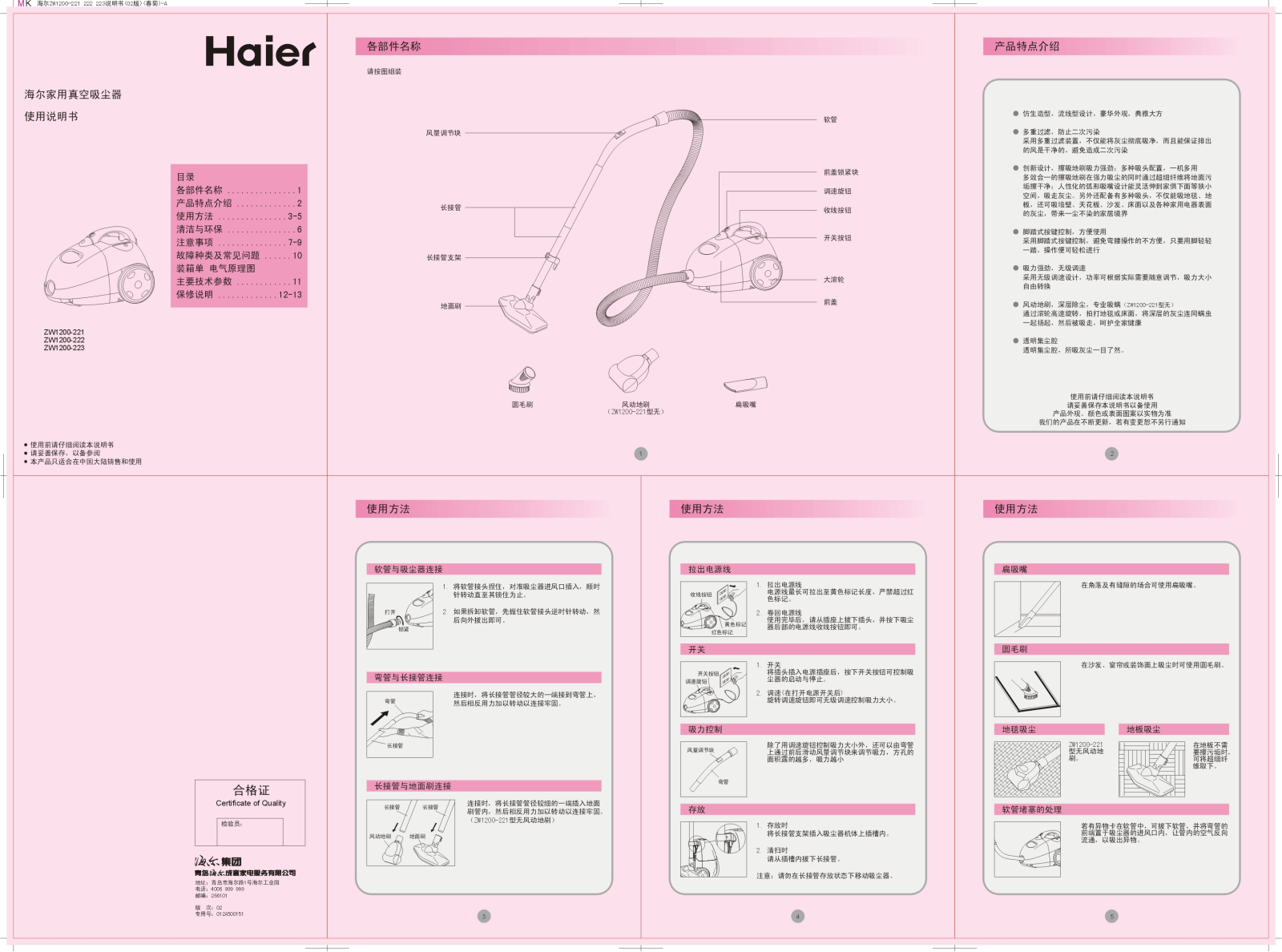 Haier ZW1200-222, ZW1200-223 User Manual