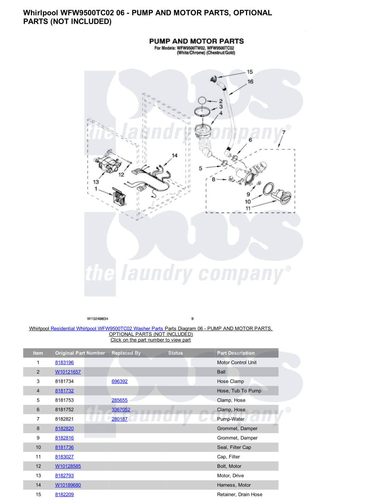 Whirlpool WFW9500TC02 Parts Diagram