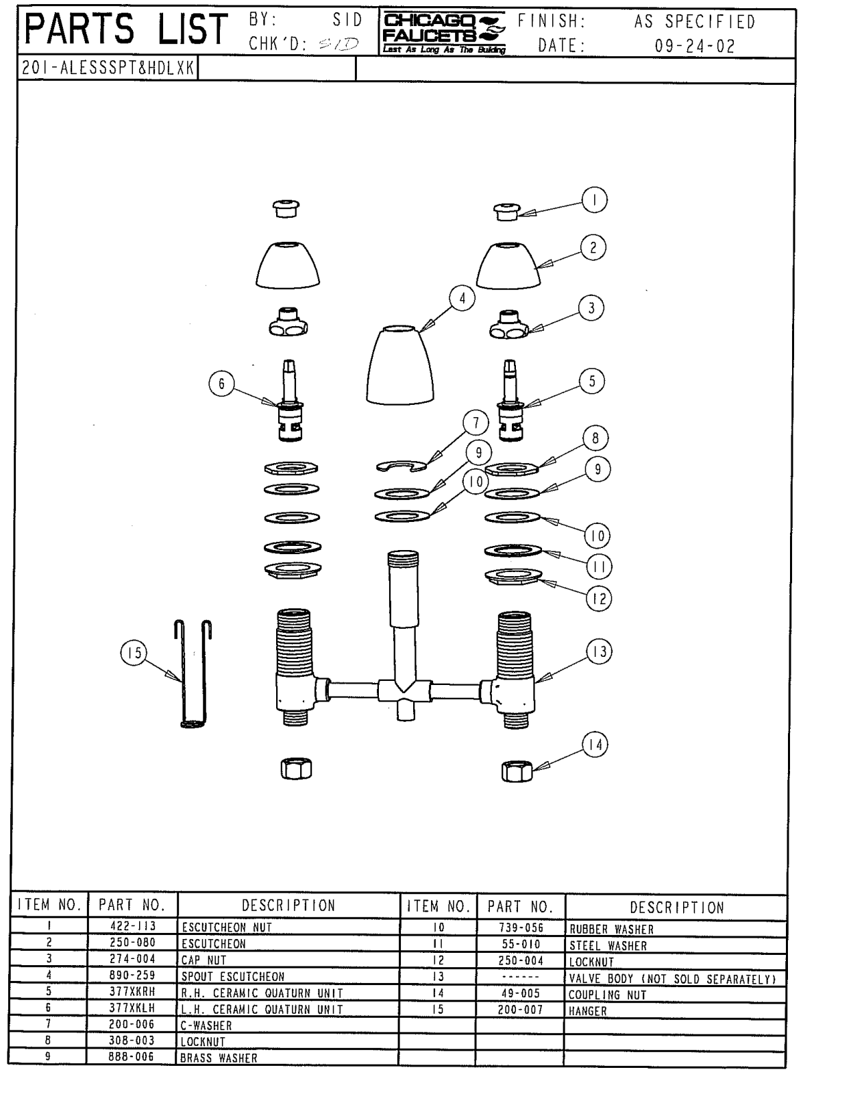 Chicago Faucet 201-ALESSSPT Parts List