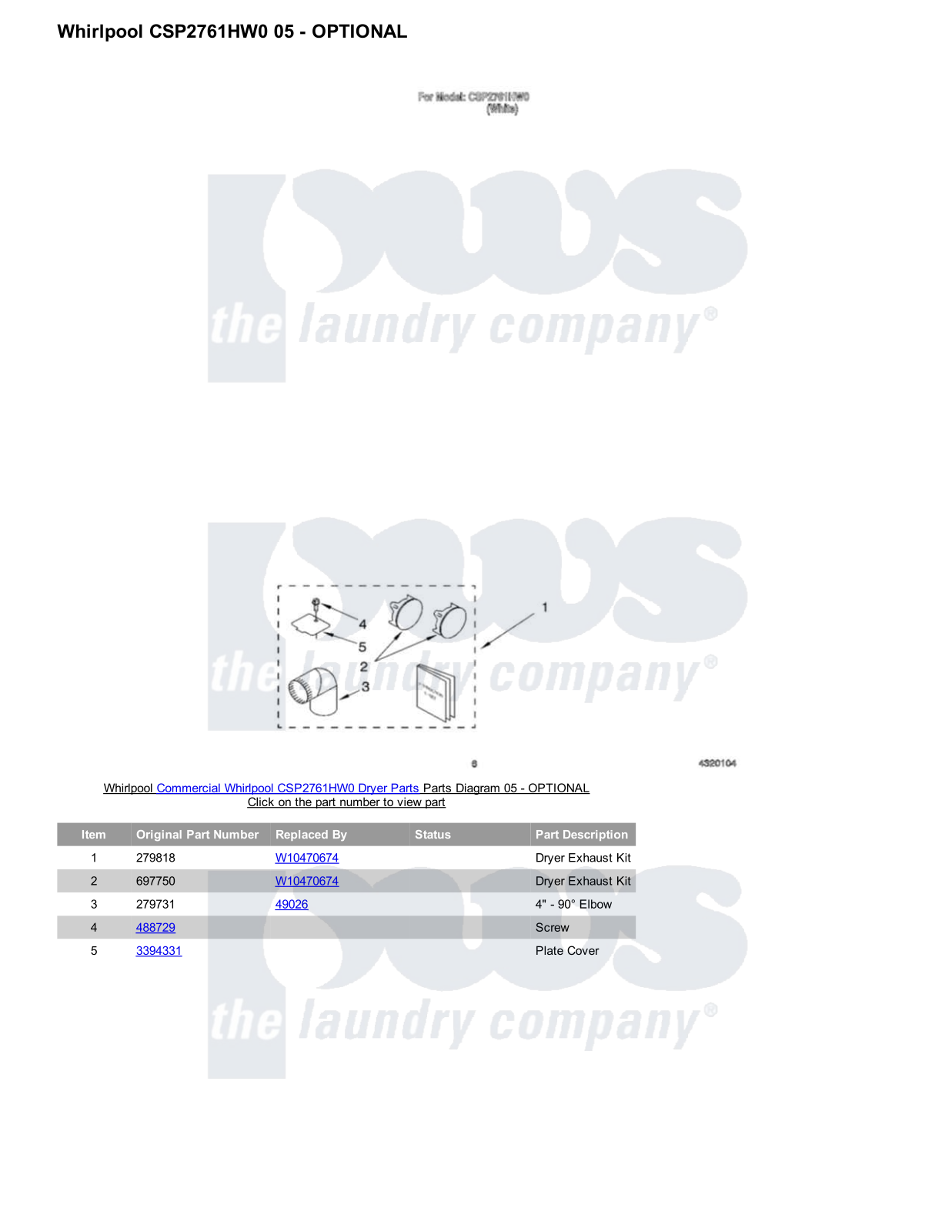 Whirlpool CSP2761HW0 Parts Diagram