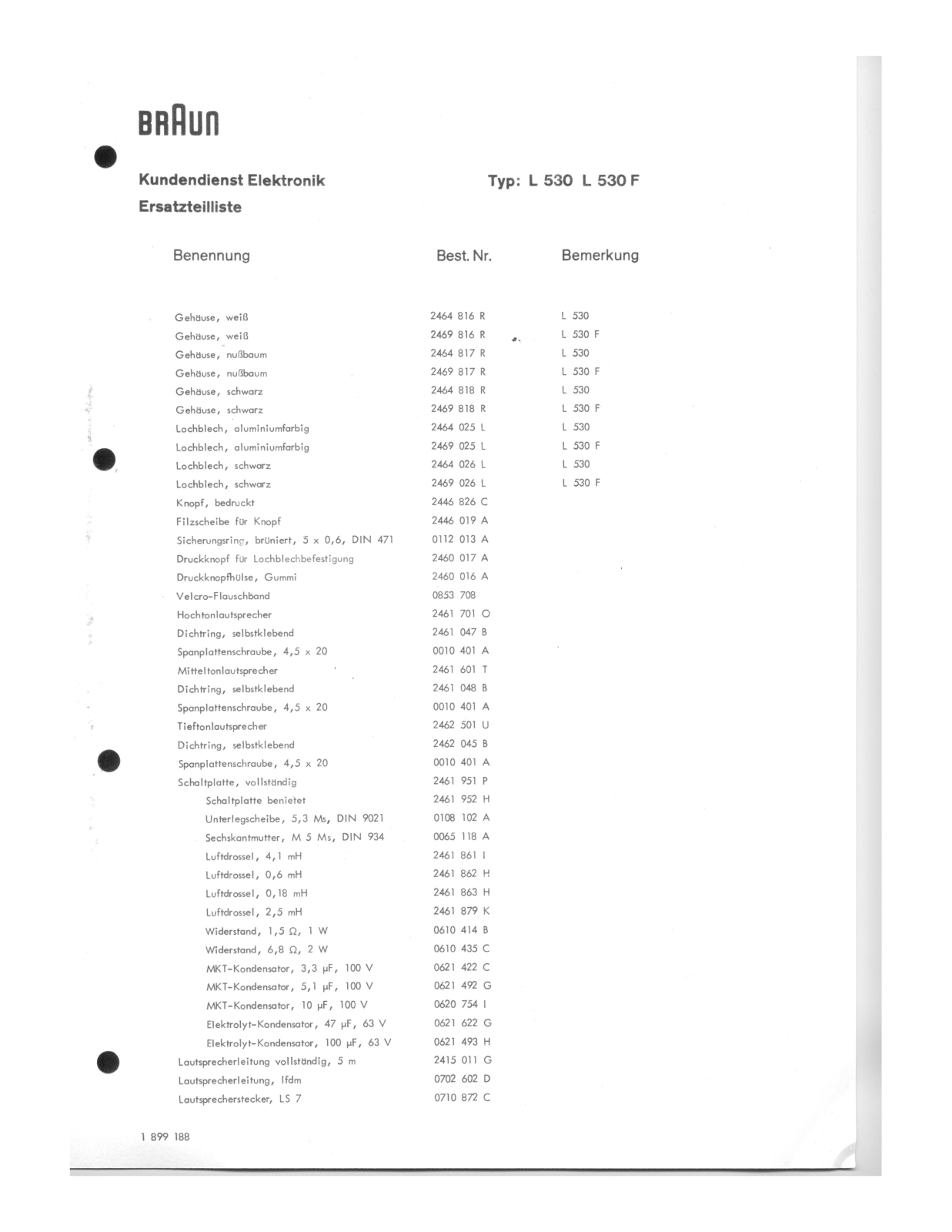 Braun L 830, L 730, L 630, L 530F, L 530 Service Manual