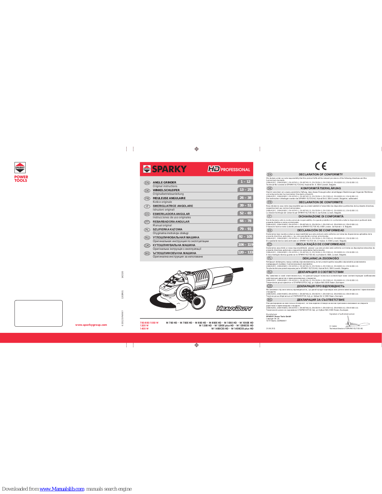 Sparky Group M 750 HD, M 1050 HD, M 1050E HD, M 1200 HD, M 1200E plus HD Original Instructions Manual