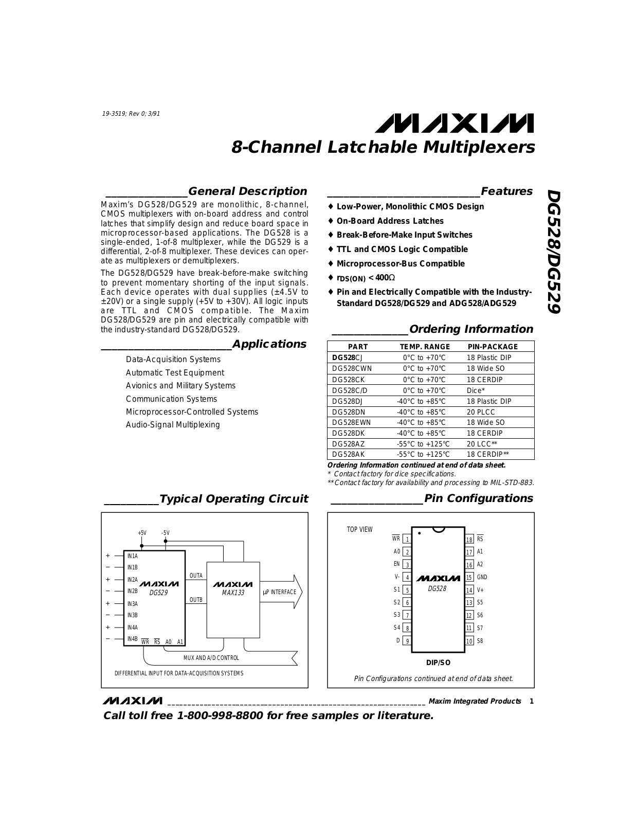 MAXIM DG528, DG529 User Manual