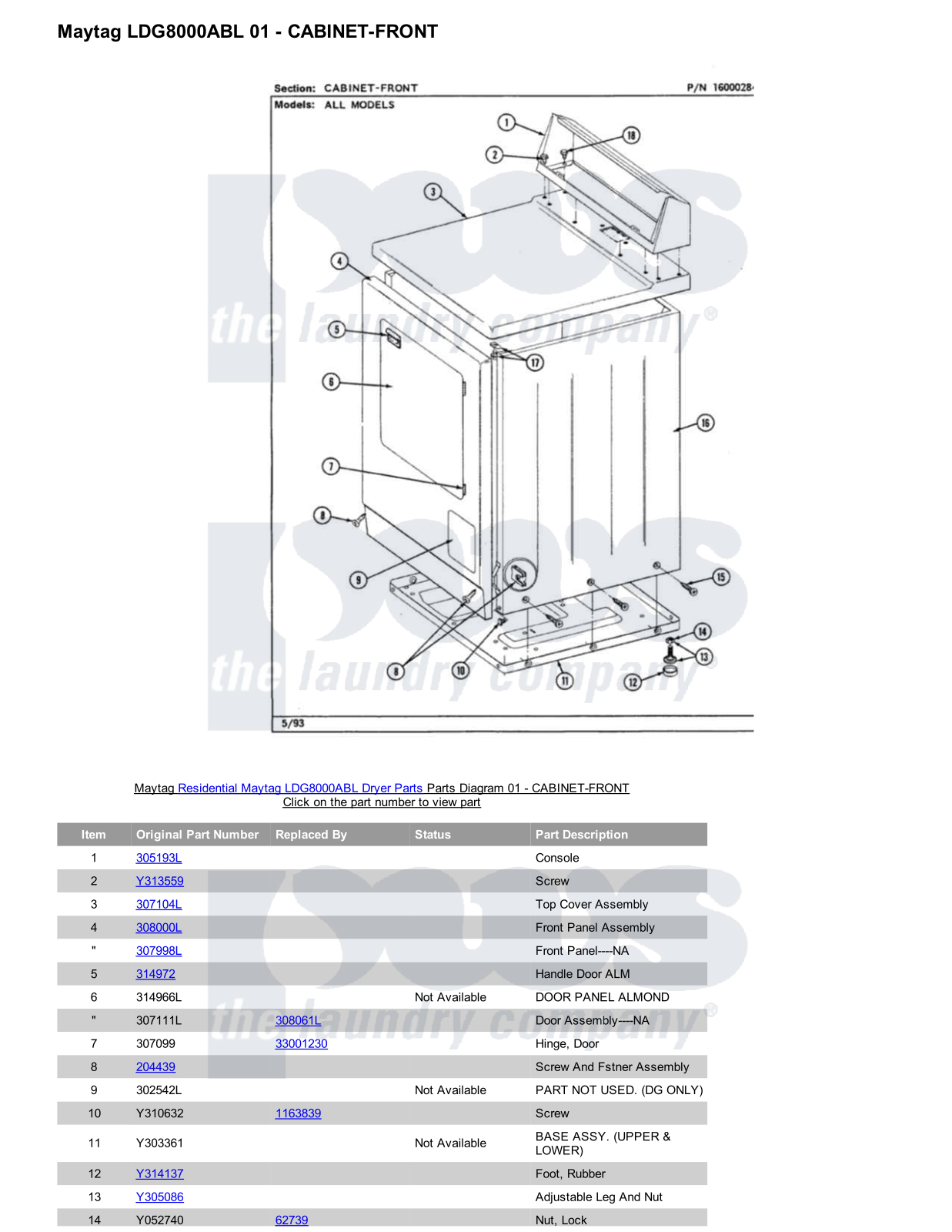 Maytag LDG8000ABL Parts Diagram