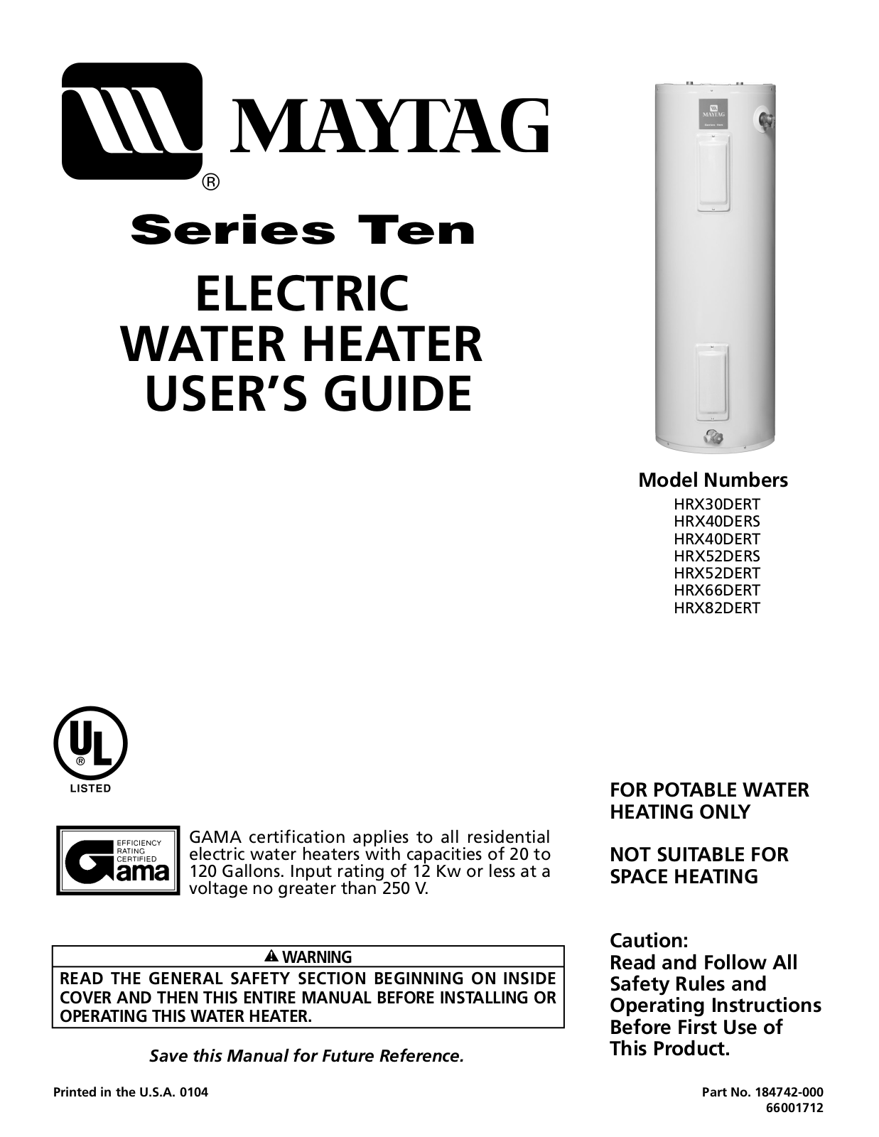 Maytag HRX30DERT, HRX52DERS, HRX82DERT, HRX52DERT, HRX40DERT User Manual