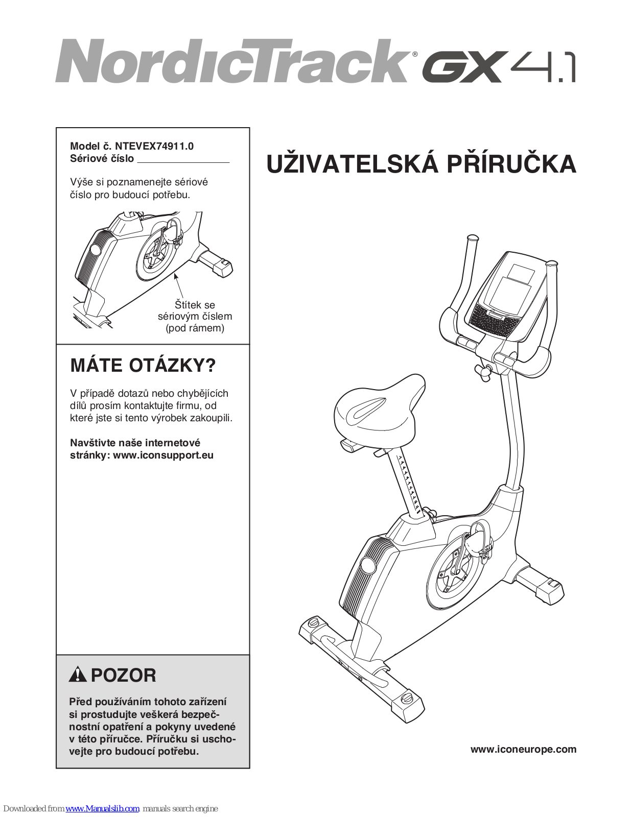 NordicTrack Gx4.1 Bike, NTEVEX74911.0 Uživatelská Příručka