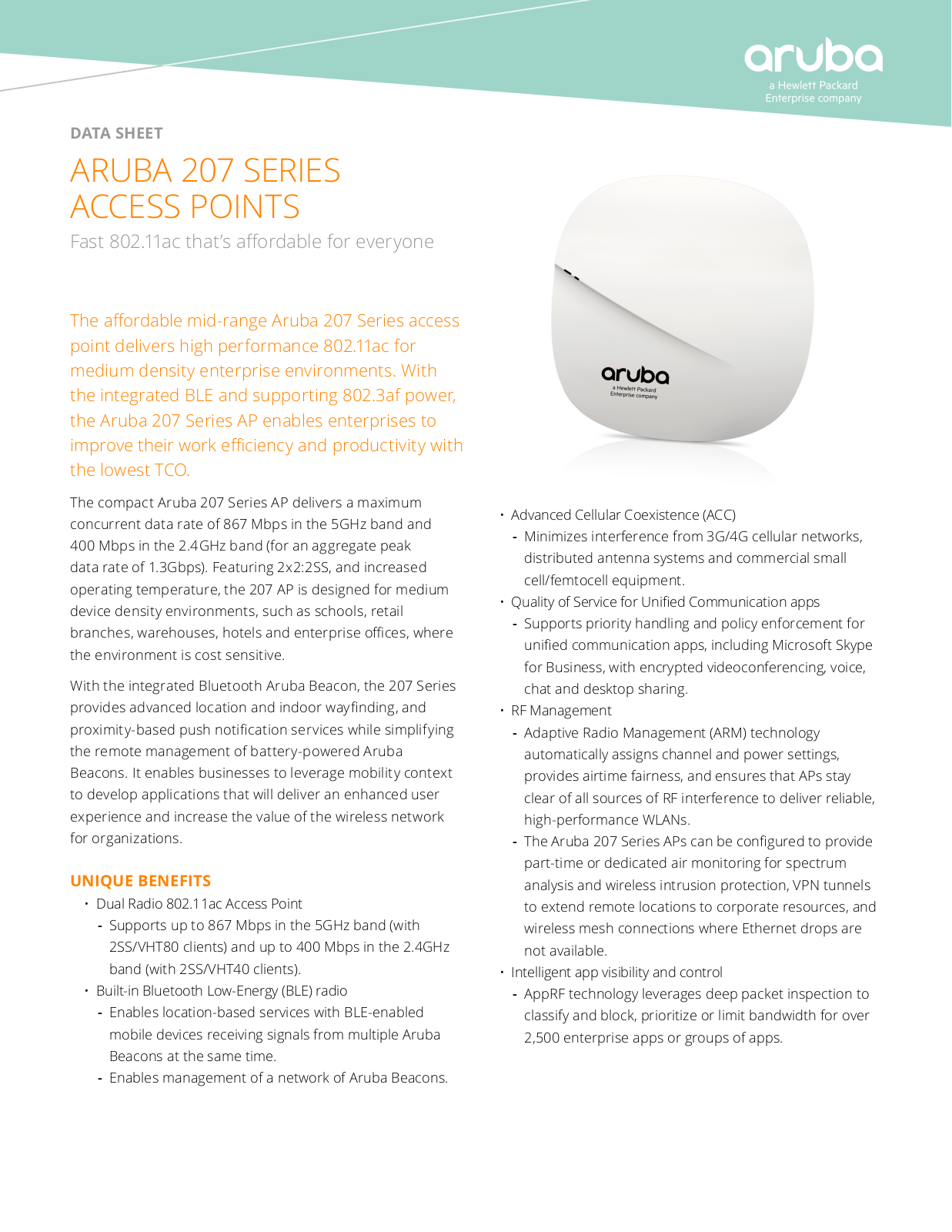 Aruba AP-207 Data sheet