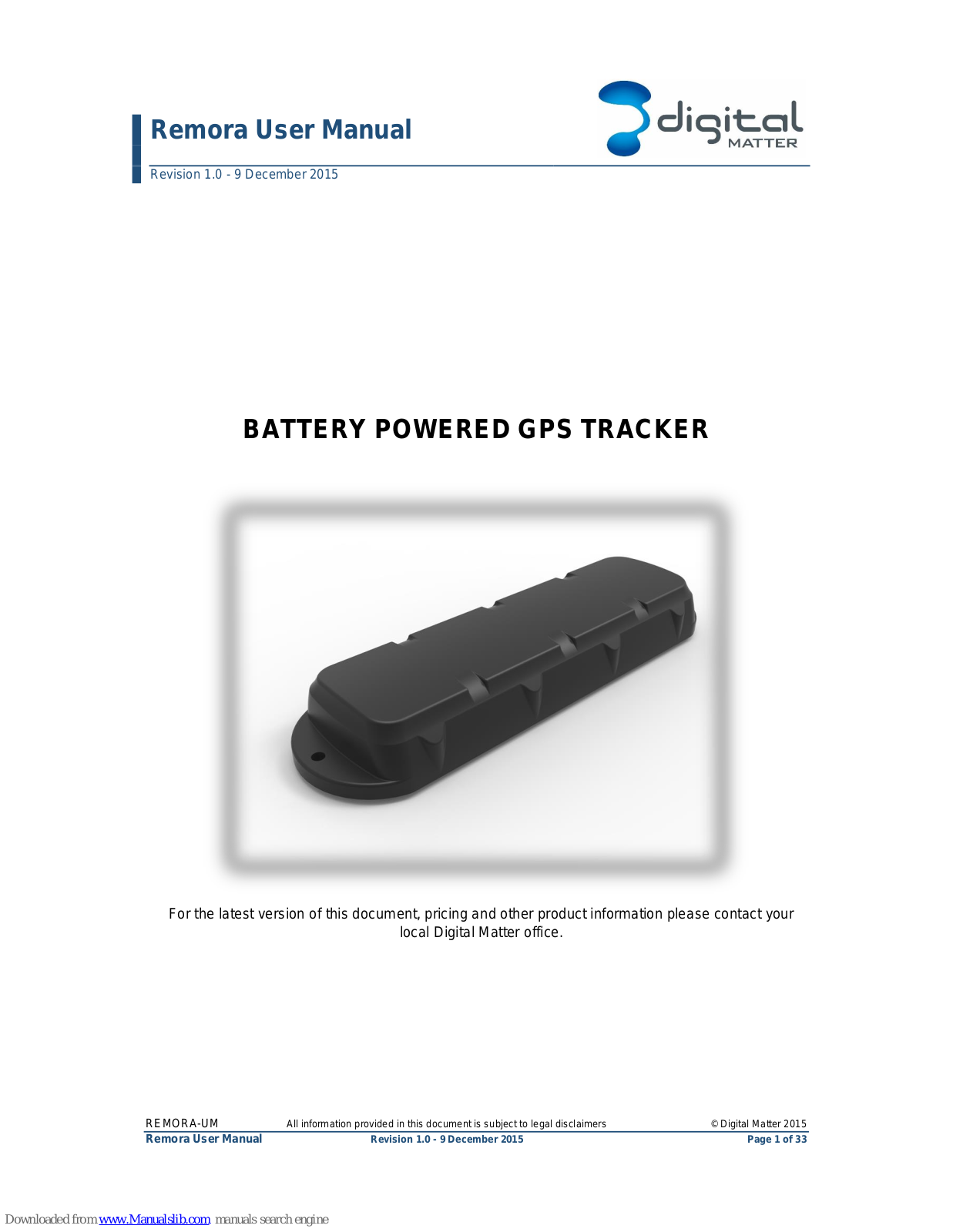 Digital Matter Telematics Remora User Manual