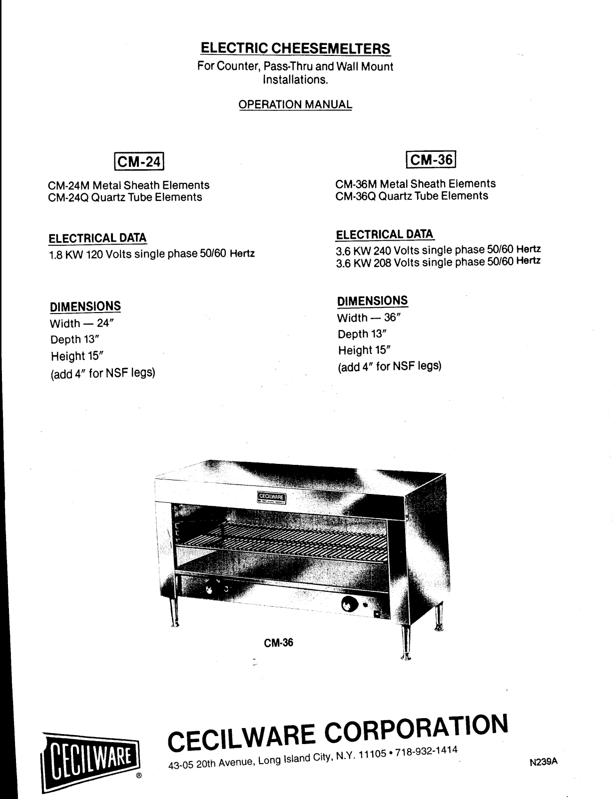 Cecilware CM-24, CM-36 User Manual