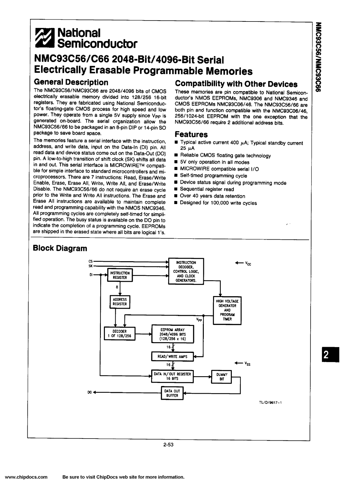 NSC NMC93C56MM, NMC93C56EN, NMC93C56N, NMC93C66EM, NMC93C66M Datasheet