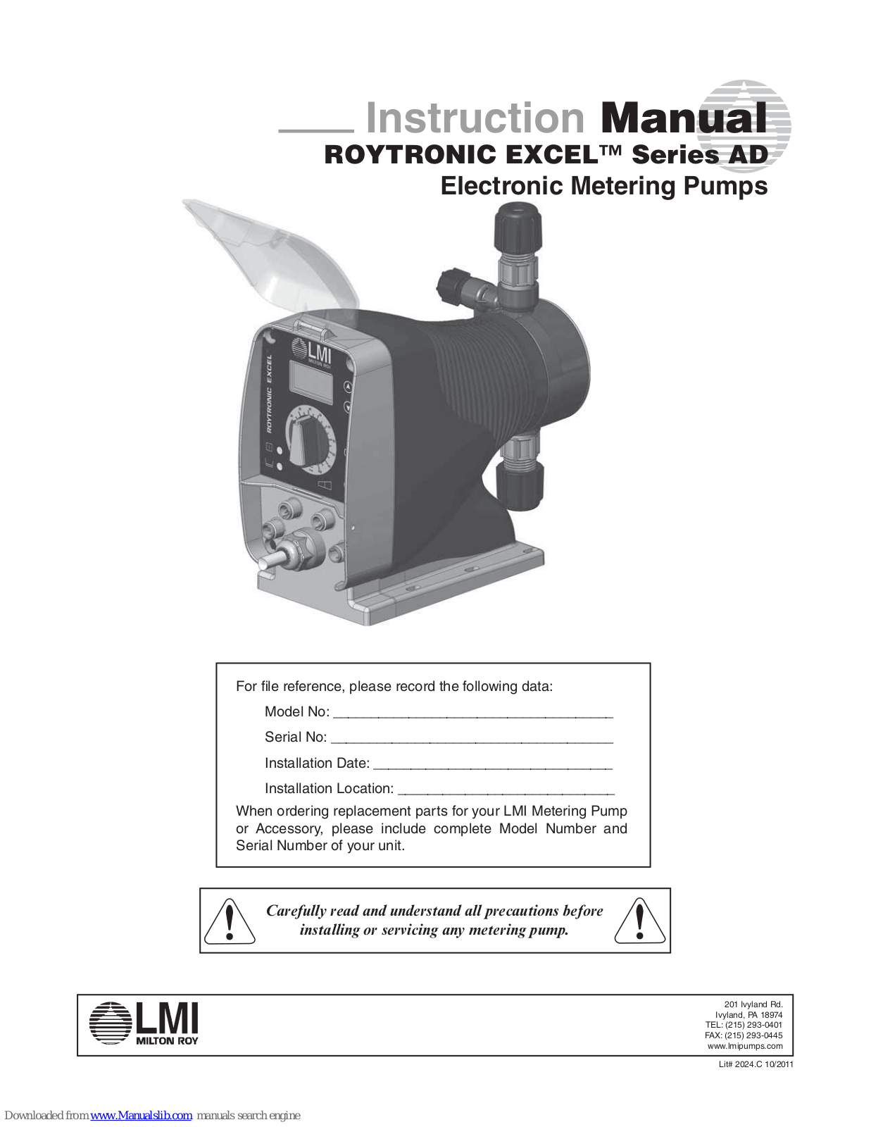 LMI ROYTRONIC EXCEL AD2, ROYTRONIC EXCEL AD8, ROYTRONIC EXCEL AD9 Instruction Manual