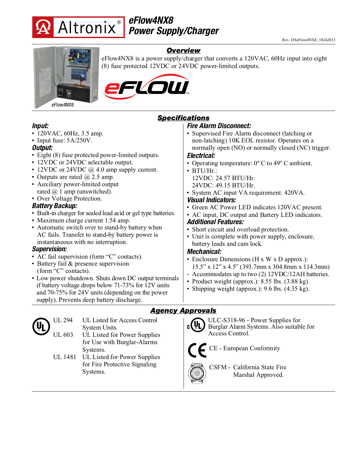 Altronix eFlow4NX8 Specsheet