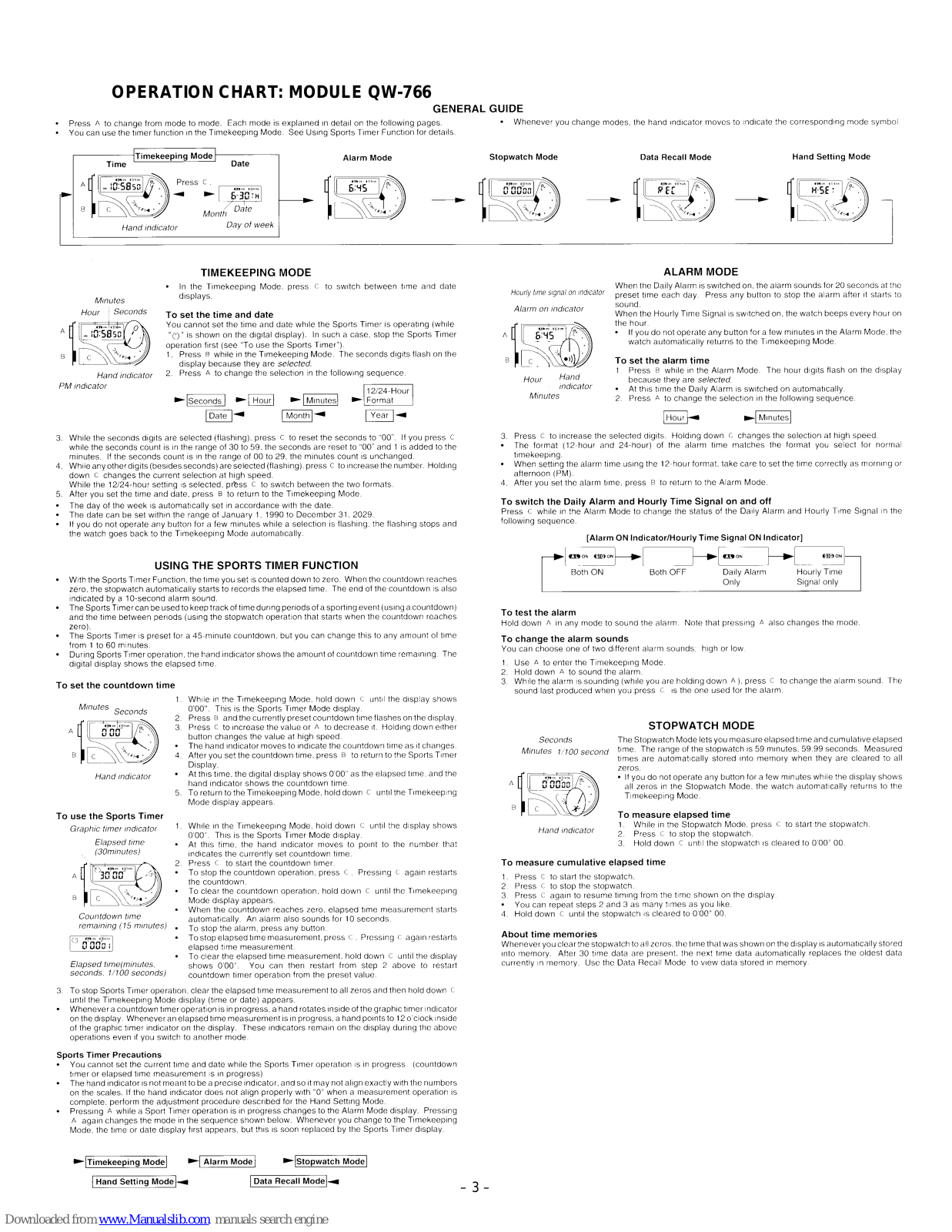 Casio QW-766, QW-748 General Manual