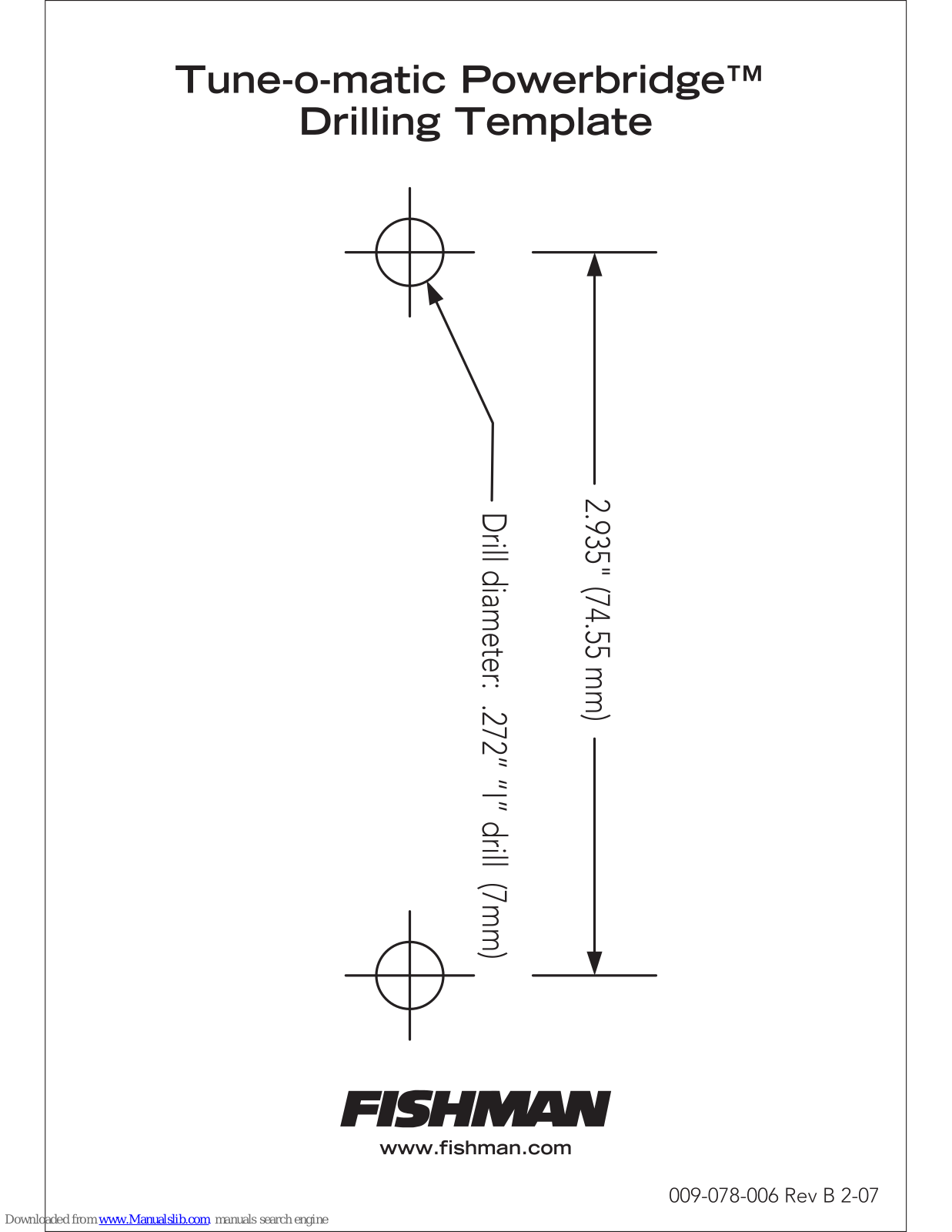 Fishman TUNE-O-MATIC POWERBRIDGE - ROUTING, TUNE-O-MATIC POWERBRIDGE Template Manual