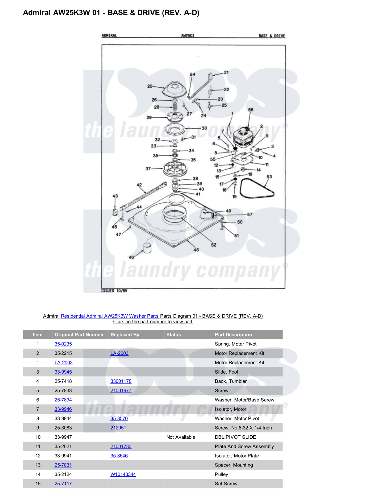 Admiral AW25K3W Parts Diagram