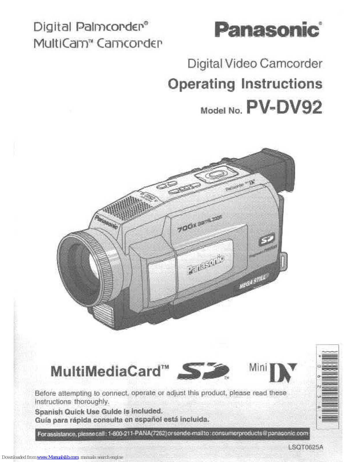 Panasonic Palmcorder PV-DV92 User Manual