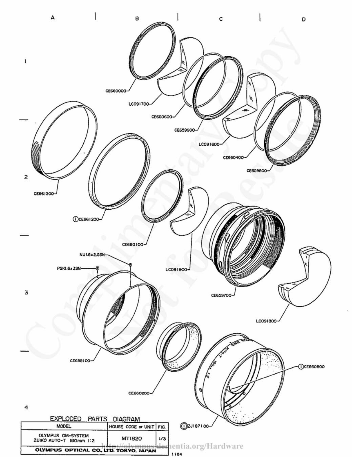 OLYMPUS 180mm f2.0 Service Manual