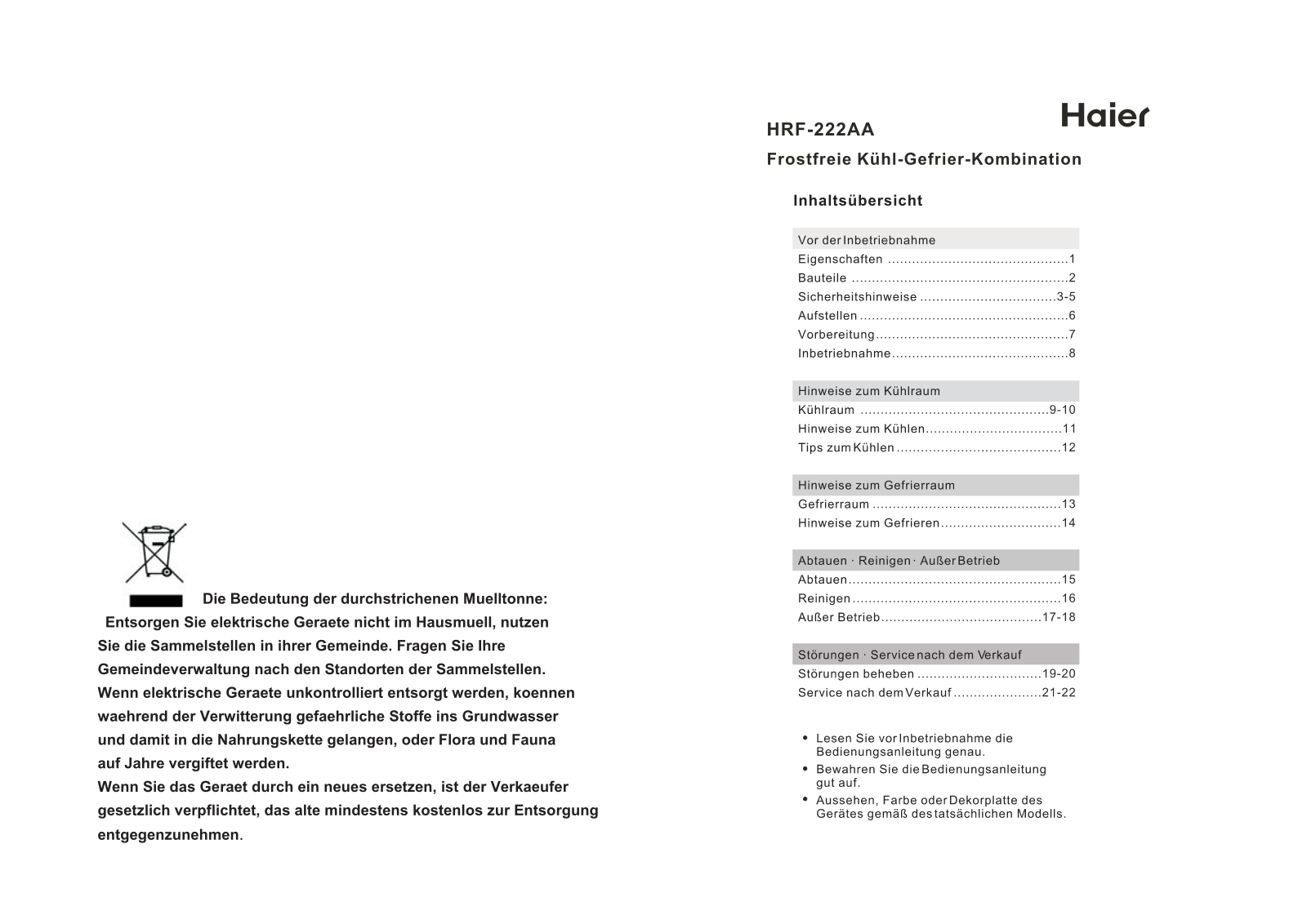 Haier HRF222AA User Manual