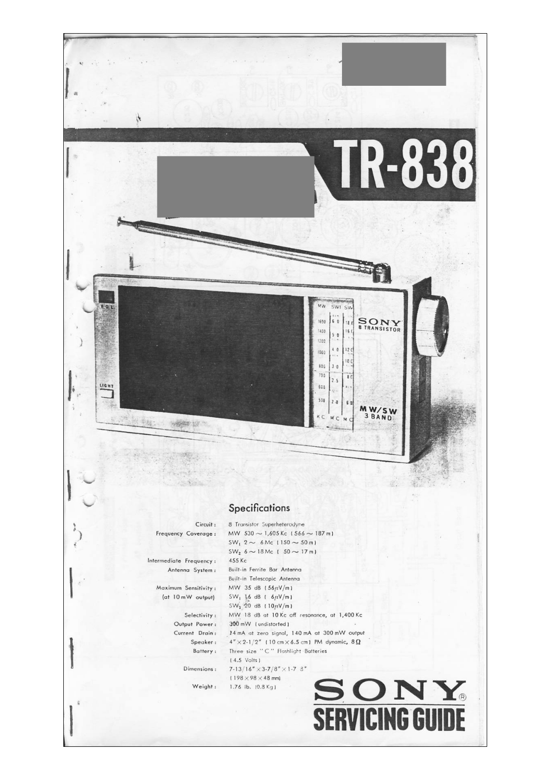 Sony TR-838 Service manual