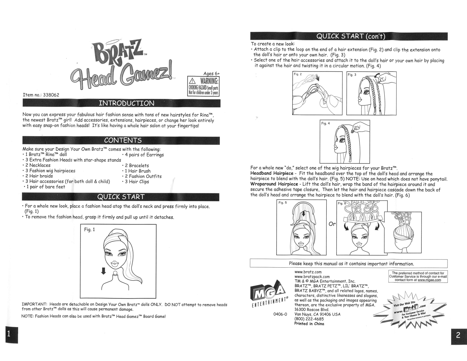 Mga Entertainment BRATZ HEAD GAMEZ 1 2 User Manual