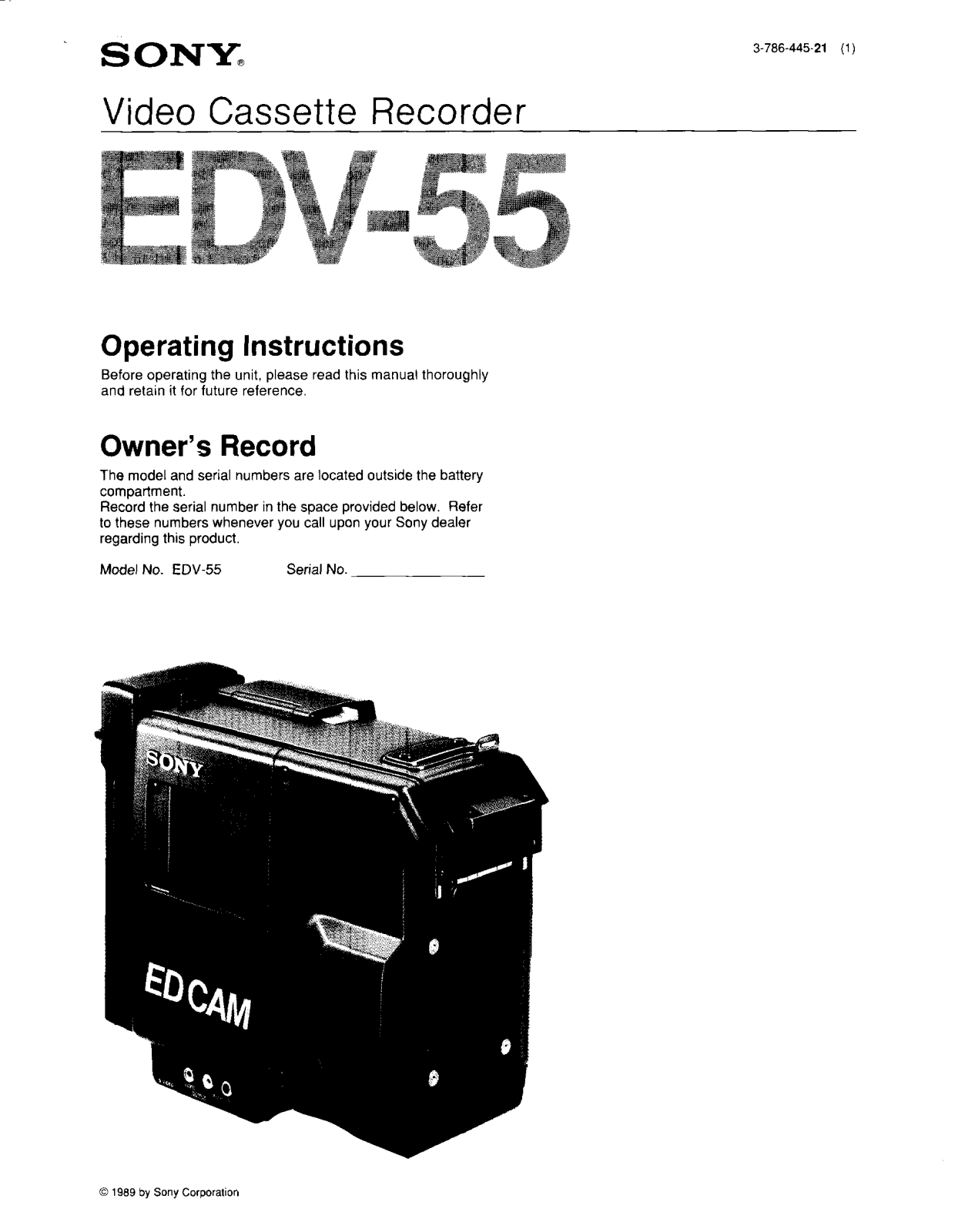 Sony EDV55 Operating manual