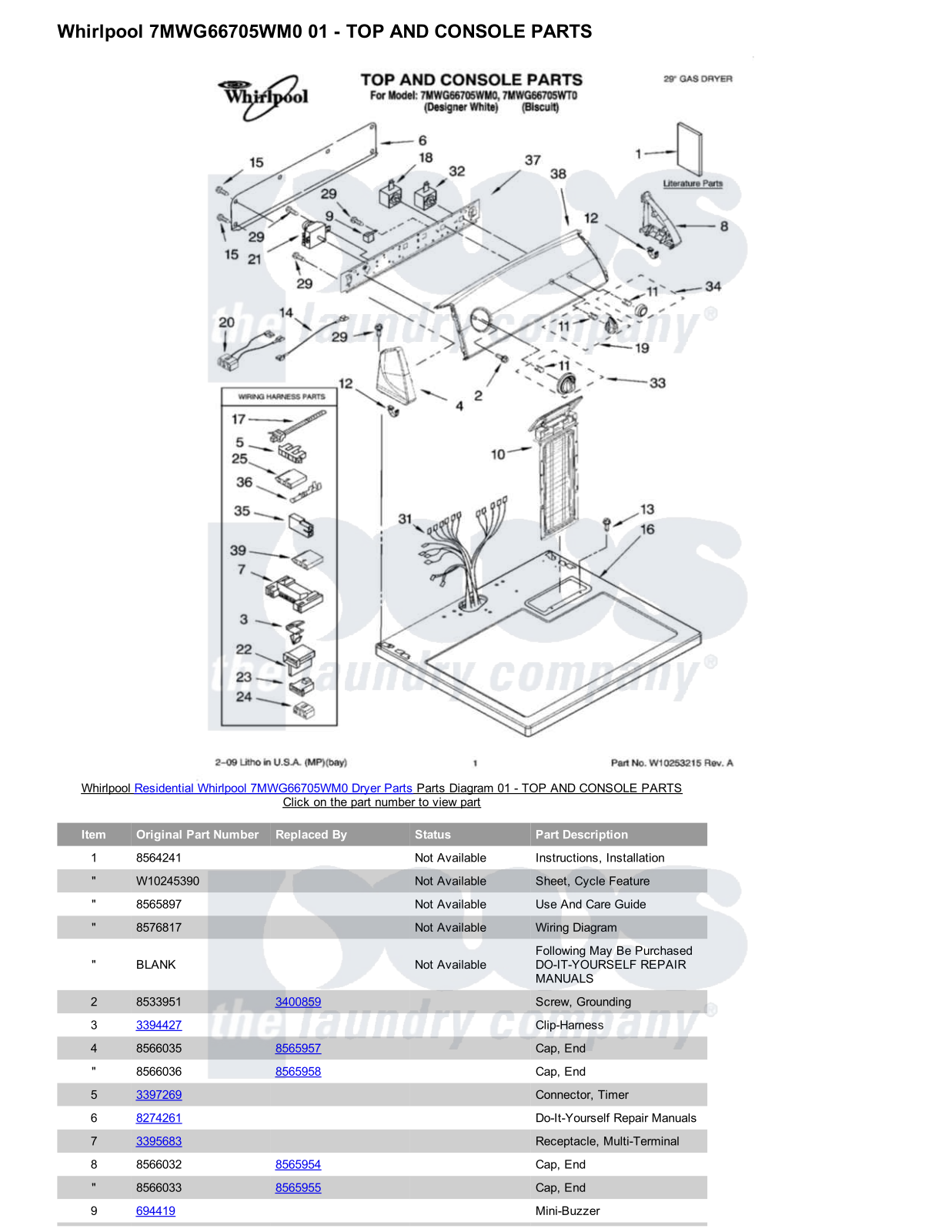 Whirlpool 7MWG66705WM0 Parts Diagram