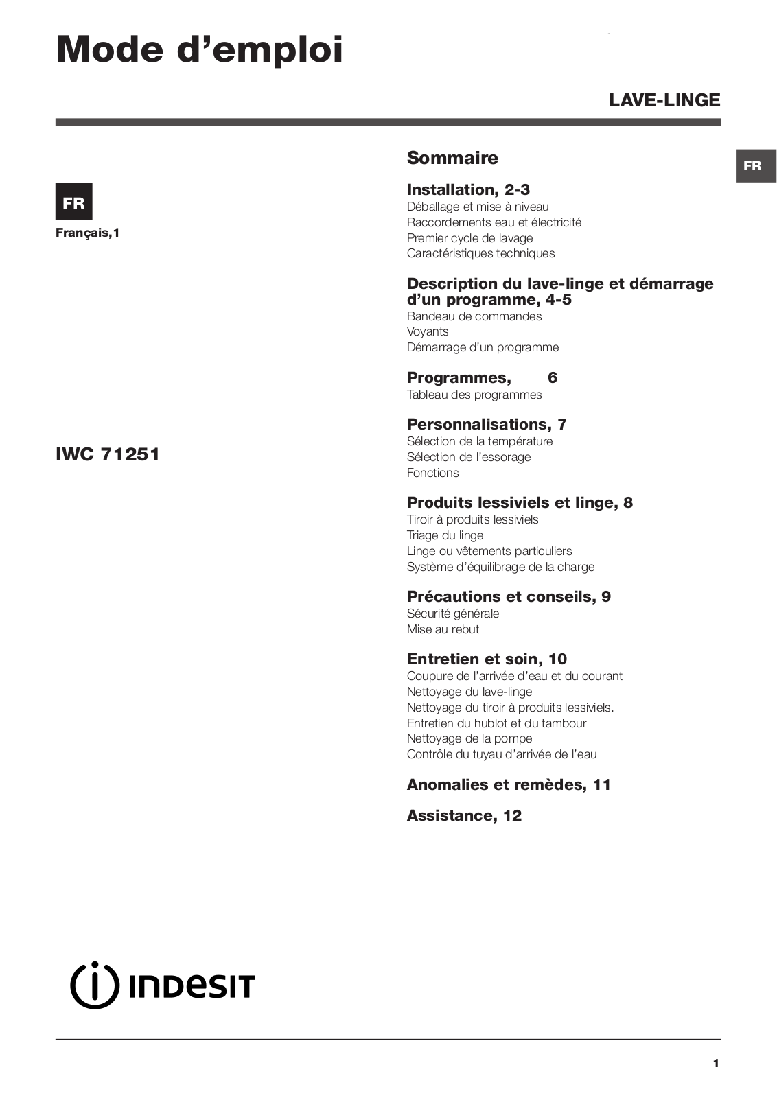 INDESIT IWC 7123, IWC 71251 C User Manual