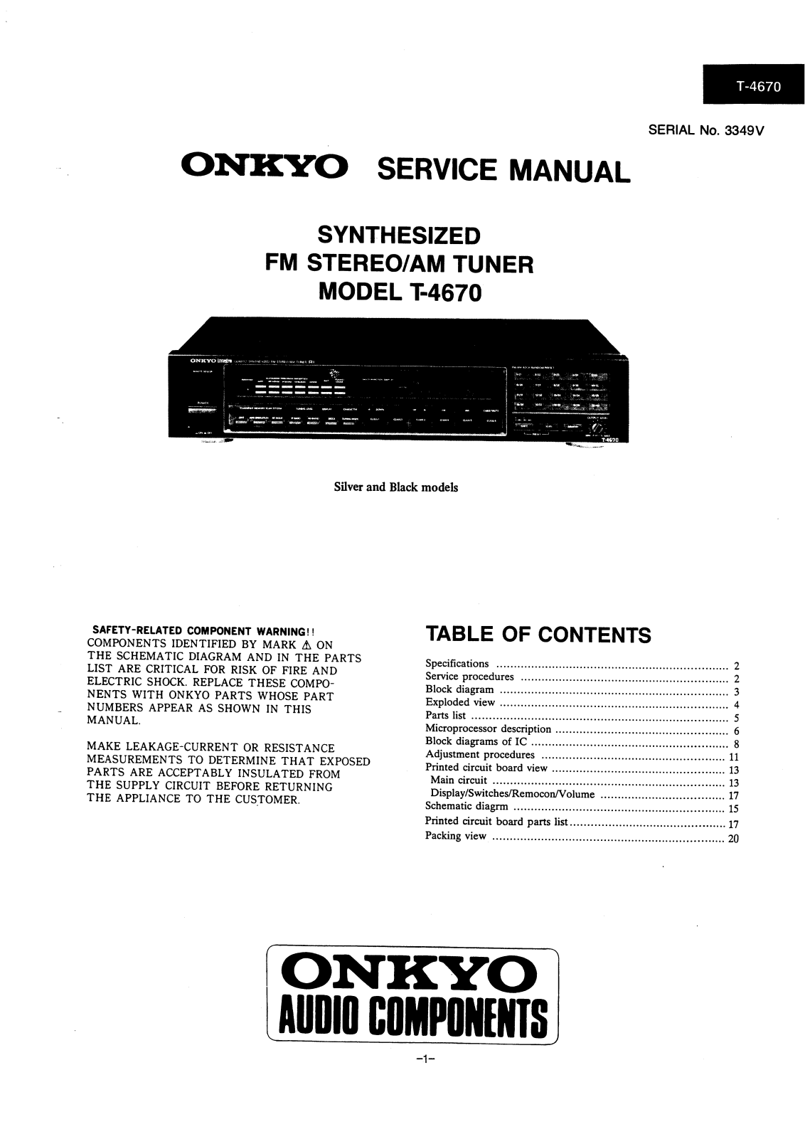 Onkyo T-4670 Service Manual